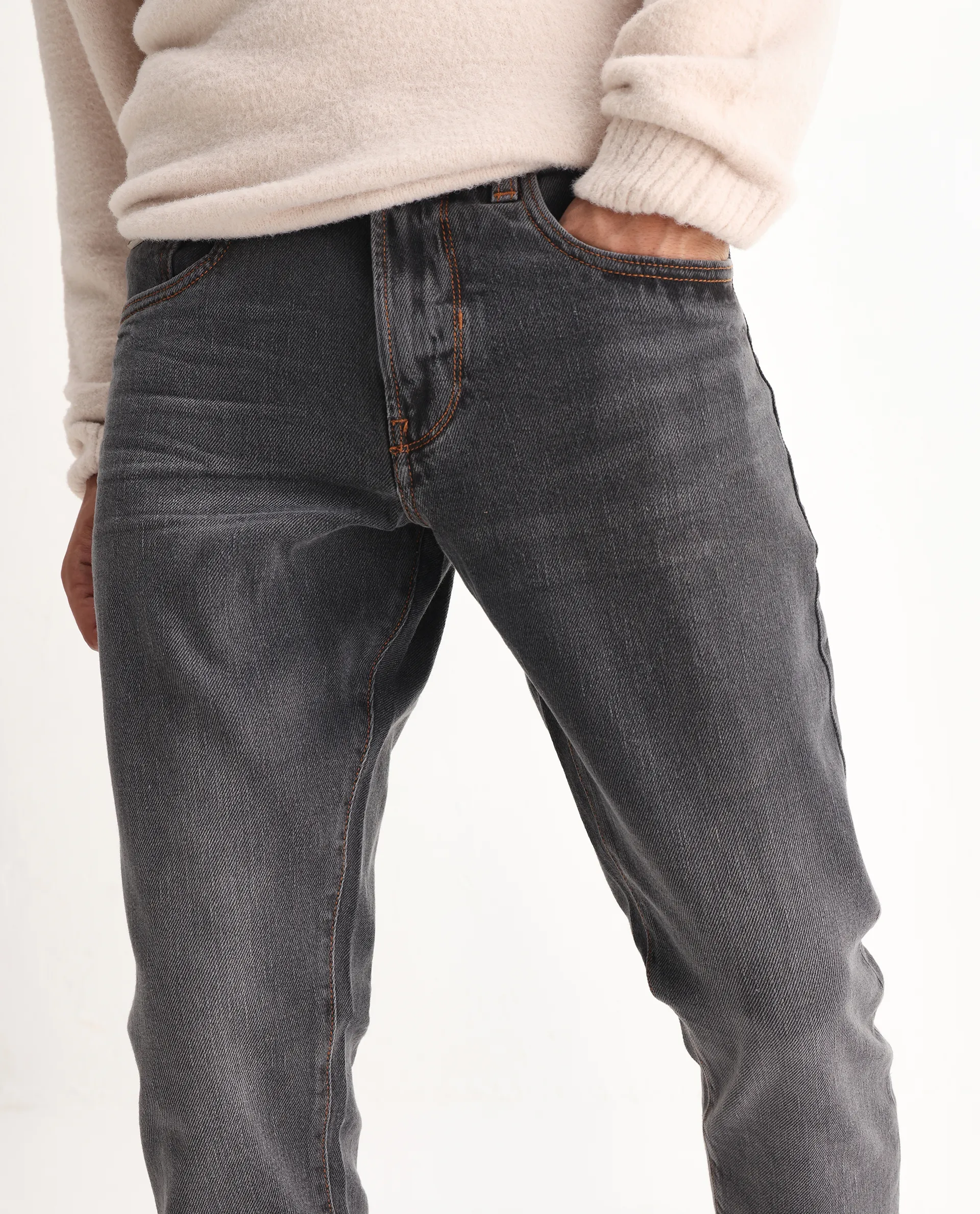 Rare Rabbit Men's Ermis Grey Cotton Blend Plain Hawk Slim Fit Jeans - Image 2
