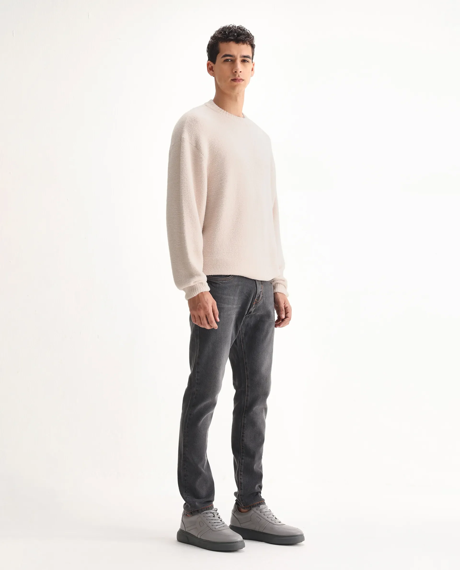 Rare Rabbit Men's Ermis Grey Cotton Blend Plain Hawk Slim Fit Jeans - Image 4