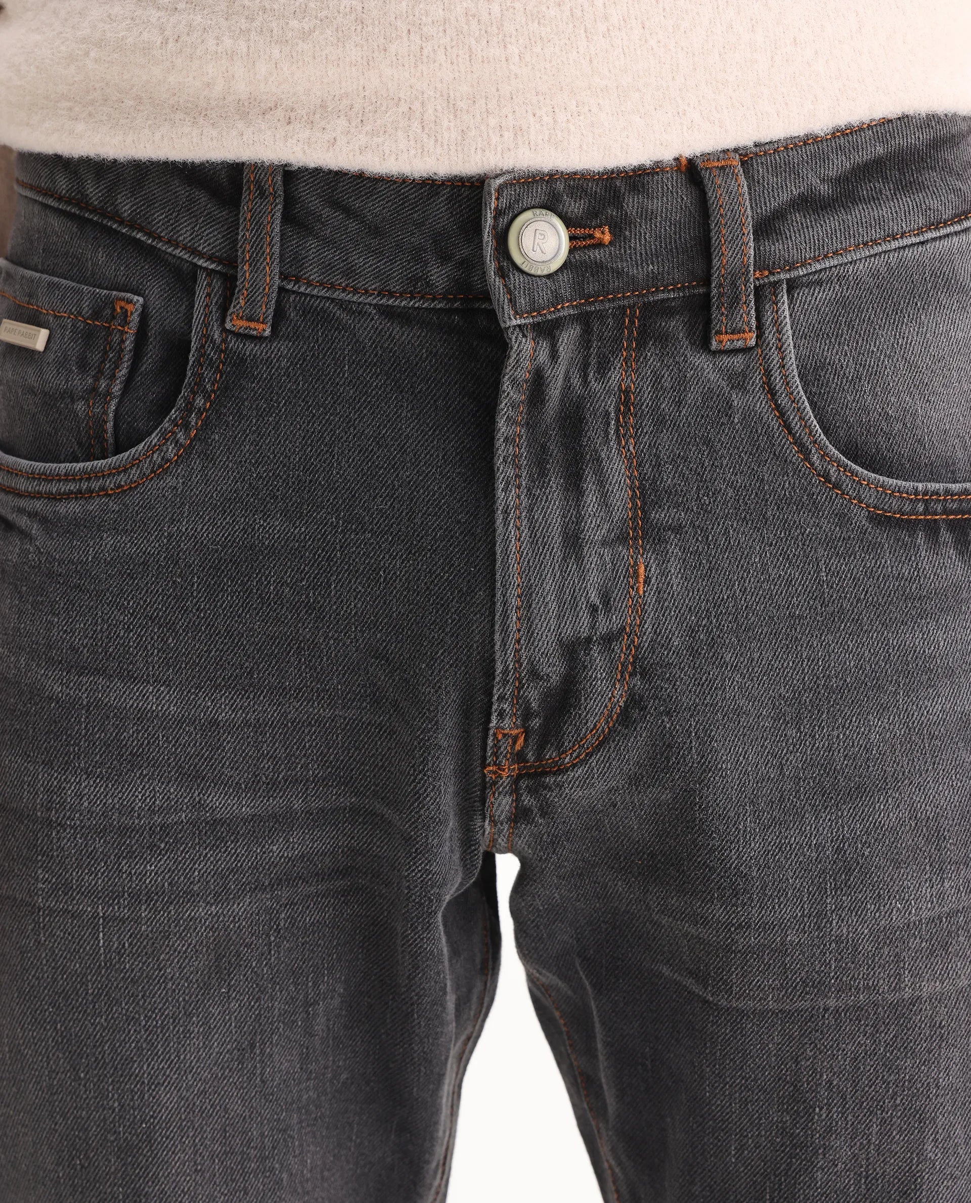 Rare Rabbit Men's Ermis Grey Cotton Blend Plain Hawk Slim Fit Jeans - Image 5