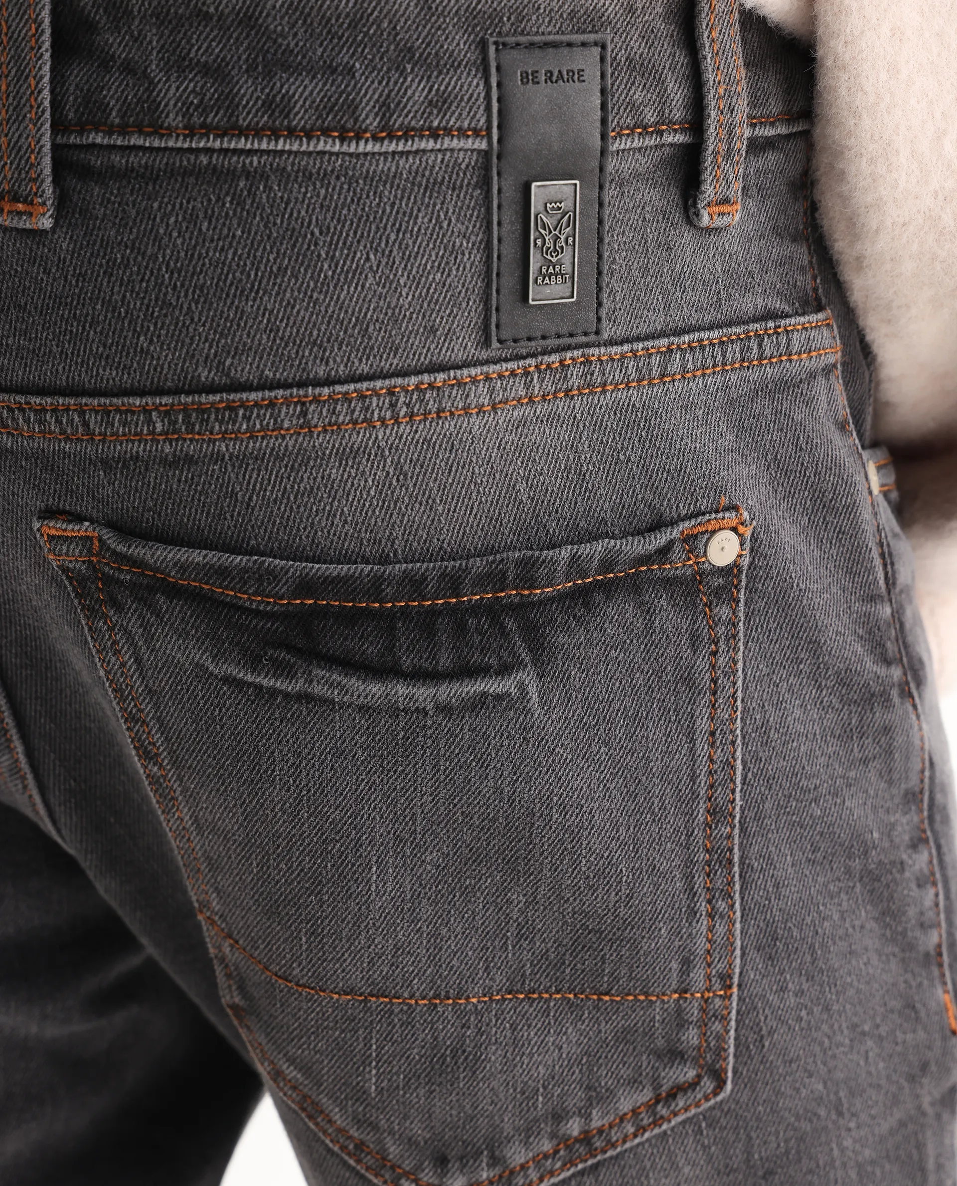 Rare Rabbit Men's Ermis Grey Cotton Blend Plain Hawk Slim Fit Jeans - Image 6