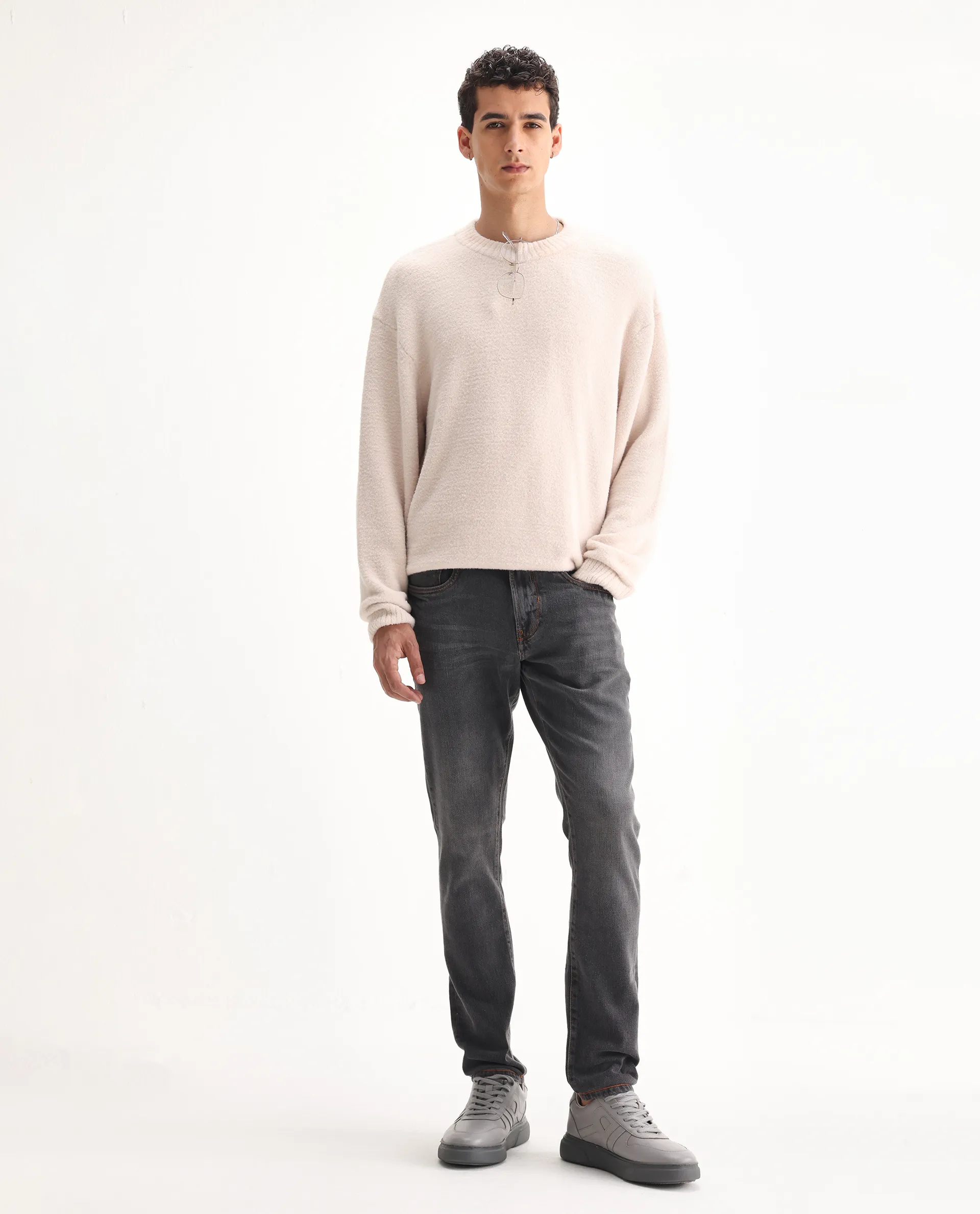 Rare Rabbit Men's Ermis Grey Cotton Blend Plain Hawk Slim Fit Jeans - Image 7