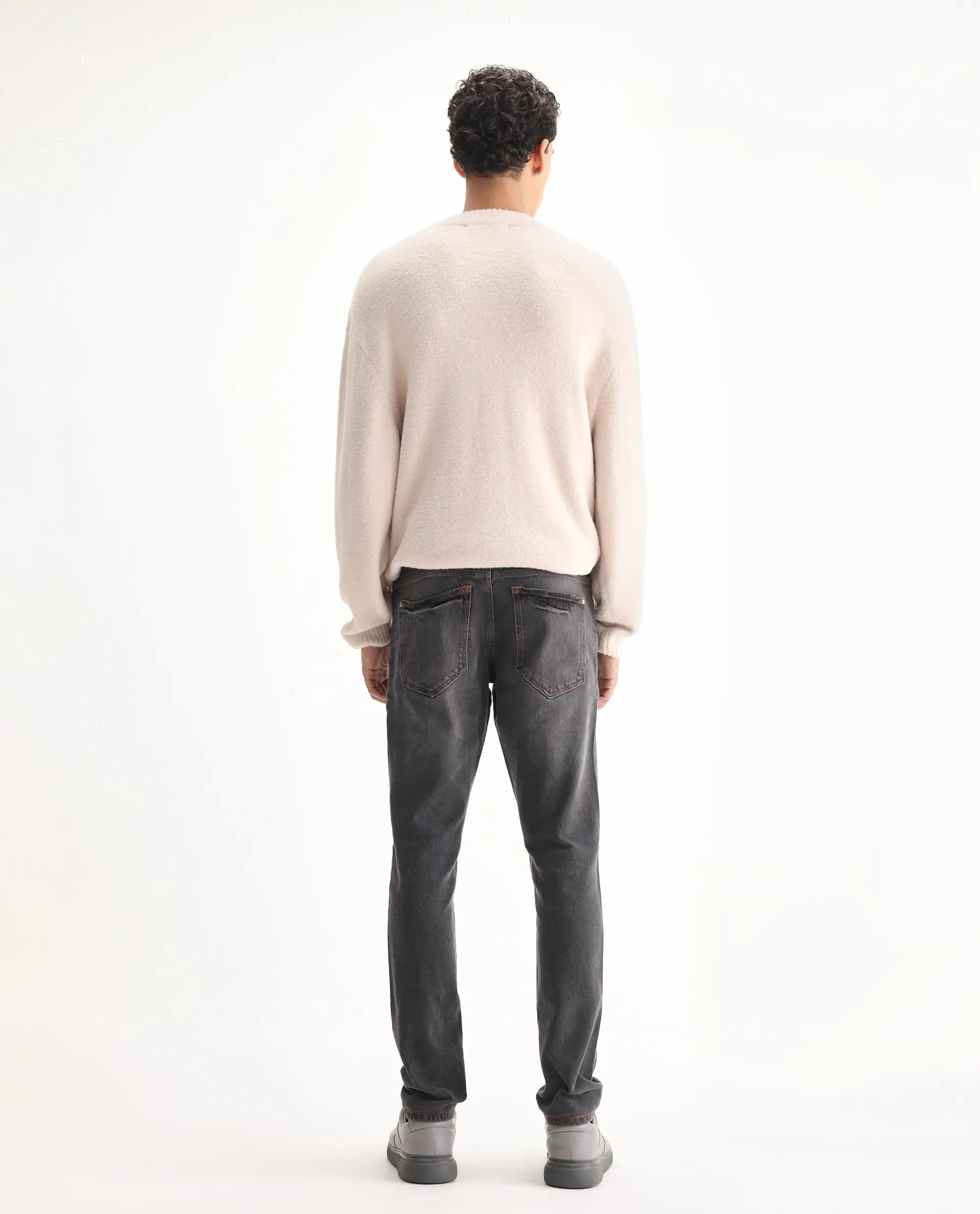 Rare Rabbit Men's Ermis Grey Cotton Blend Plain Hawk Slim Fit Jeans - Image 9