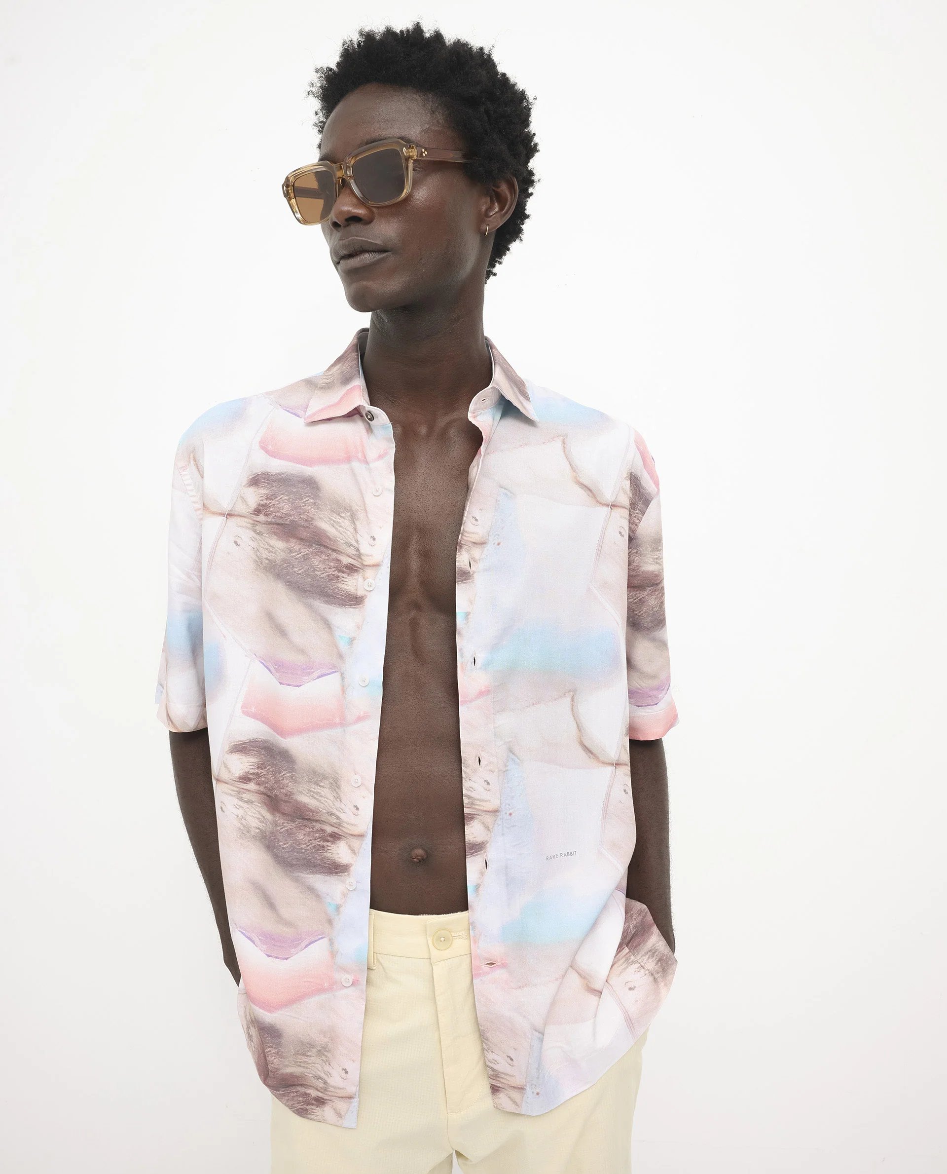 Rare Rabbit Men's Errai Beige Viscose Floral Print Boxy Fit Half Sleeve Collared Shirt - Image 3