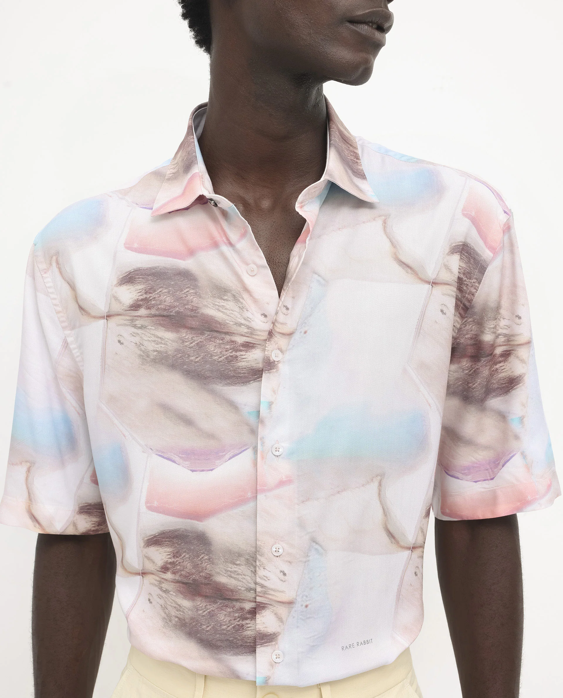 Rare Rabbit Men's Errai Beige Viscose Floral Print Boxy Fit Half Sleeve Collared Shirt - Image 4