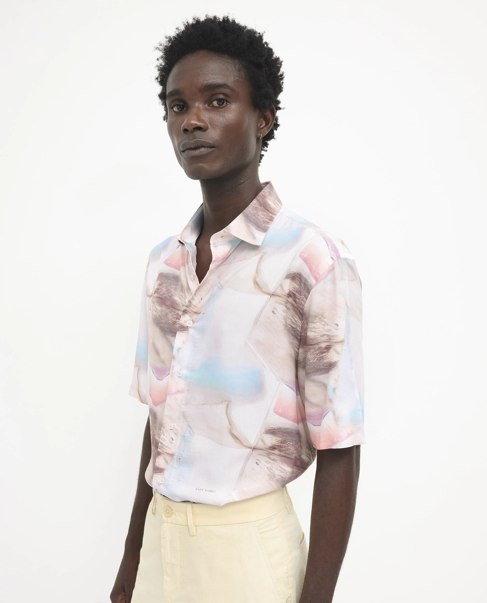 Rare Rabbit Men's Errai Beige Viscose Floral Print Boxy Fit Half Sleeve Collared Shirt - Image 7