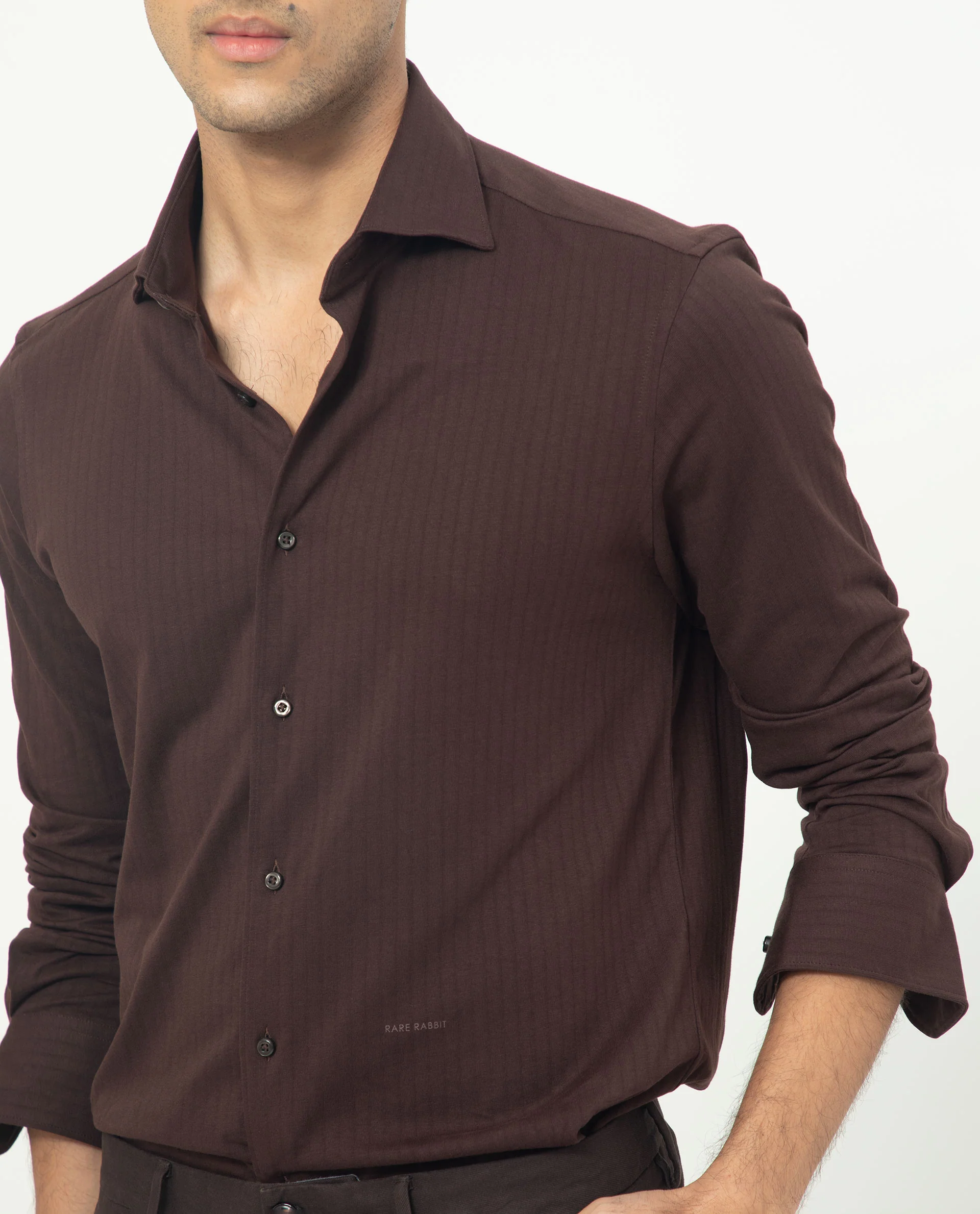 Rare Rabbit Men's Ertical Brown Cotton Striped Print Regular Fit Full Sleeve Spread Collar Shirt - Image 2