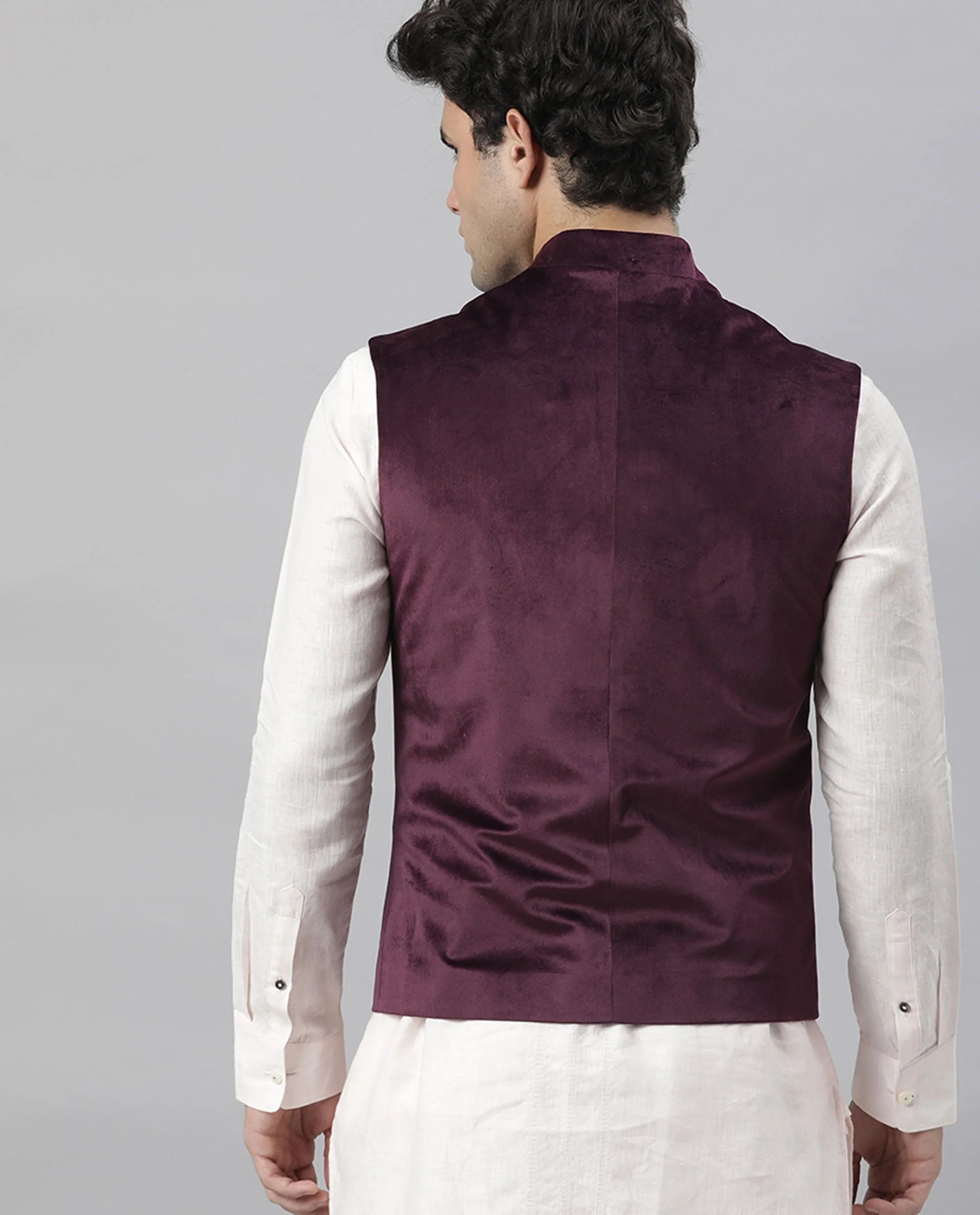 Rare Rabbit Men's Erton Maroon Polyester Plain Tailored Fit Sleeveless Mandarin Collar Bandhgala - Image 4