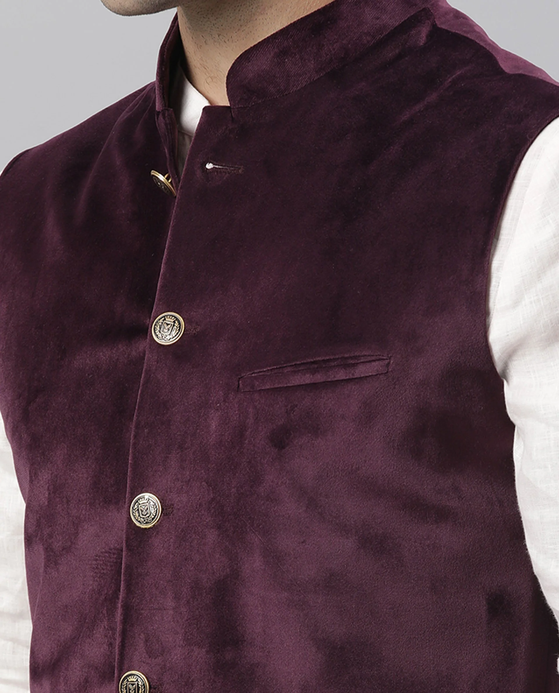 Rare Rabbit Men's Erton Maroon Polyester Plain Tailored Fit Sleeveless Mandarin Collar Bandhgala - Image 5