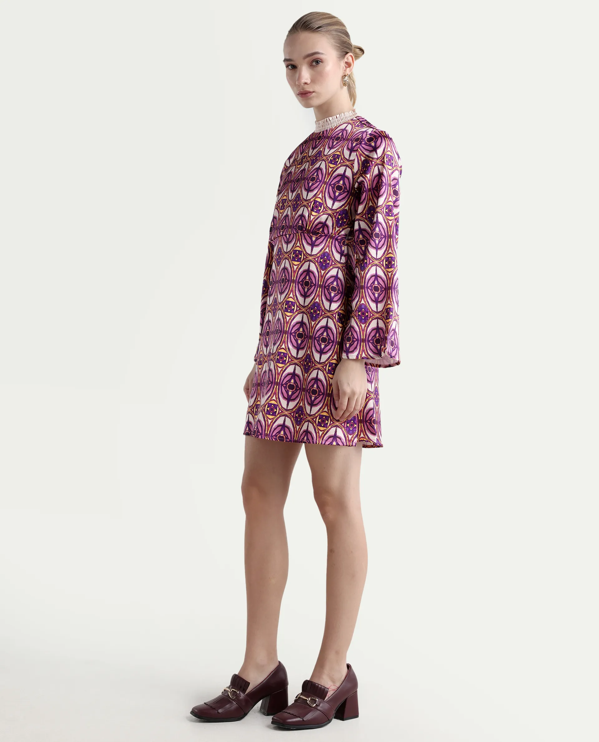 Rareism Women's Erzurum Multi Cotton Sweetheart Neck Abstract Print Bell Sleeve Knee Length Flared Dress - Image 5