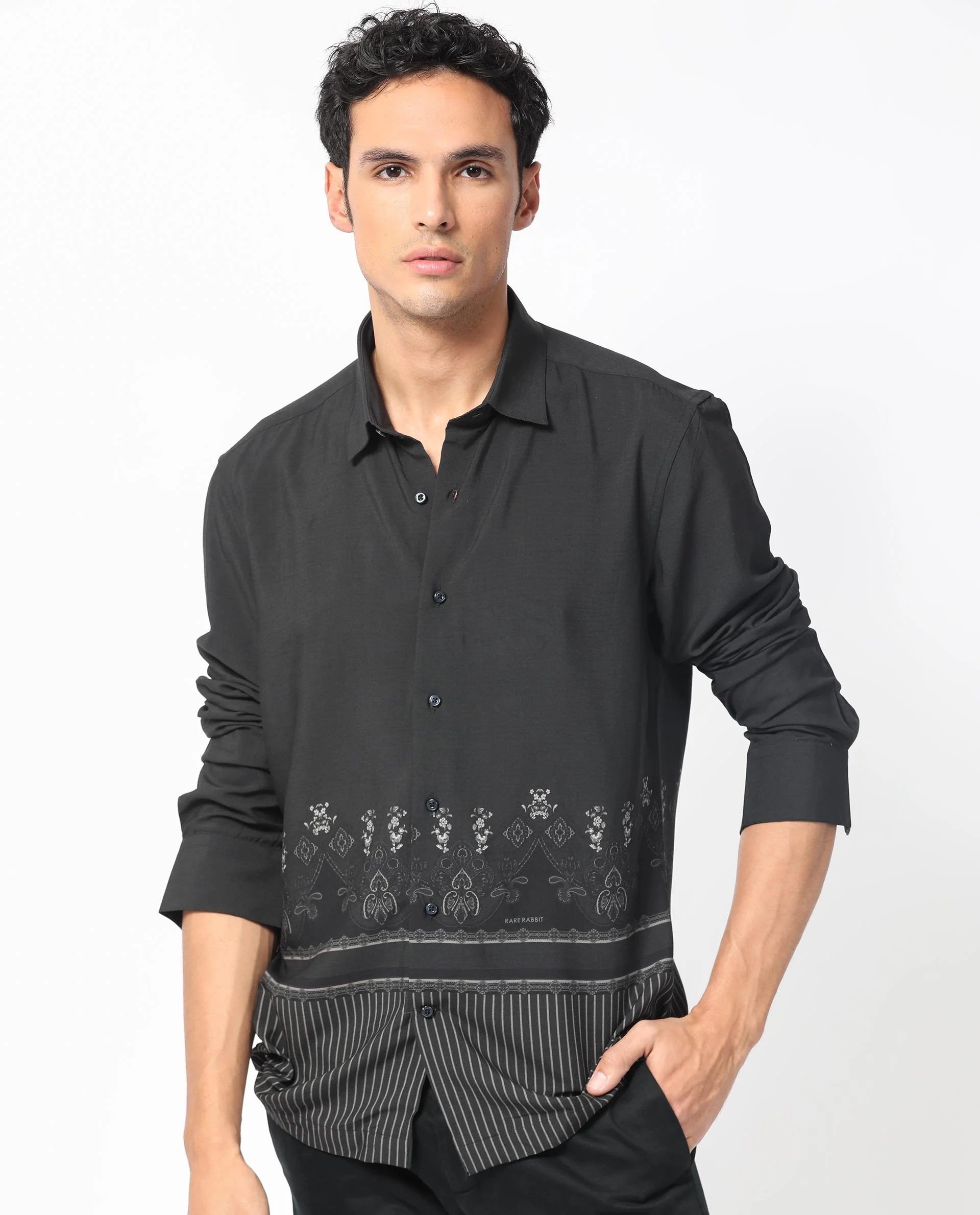 Rare Rabbit Men's Esco Black Viscose Floral Print Regular Fit Full Sleeve Collared Shirt - Image 10