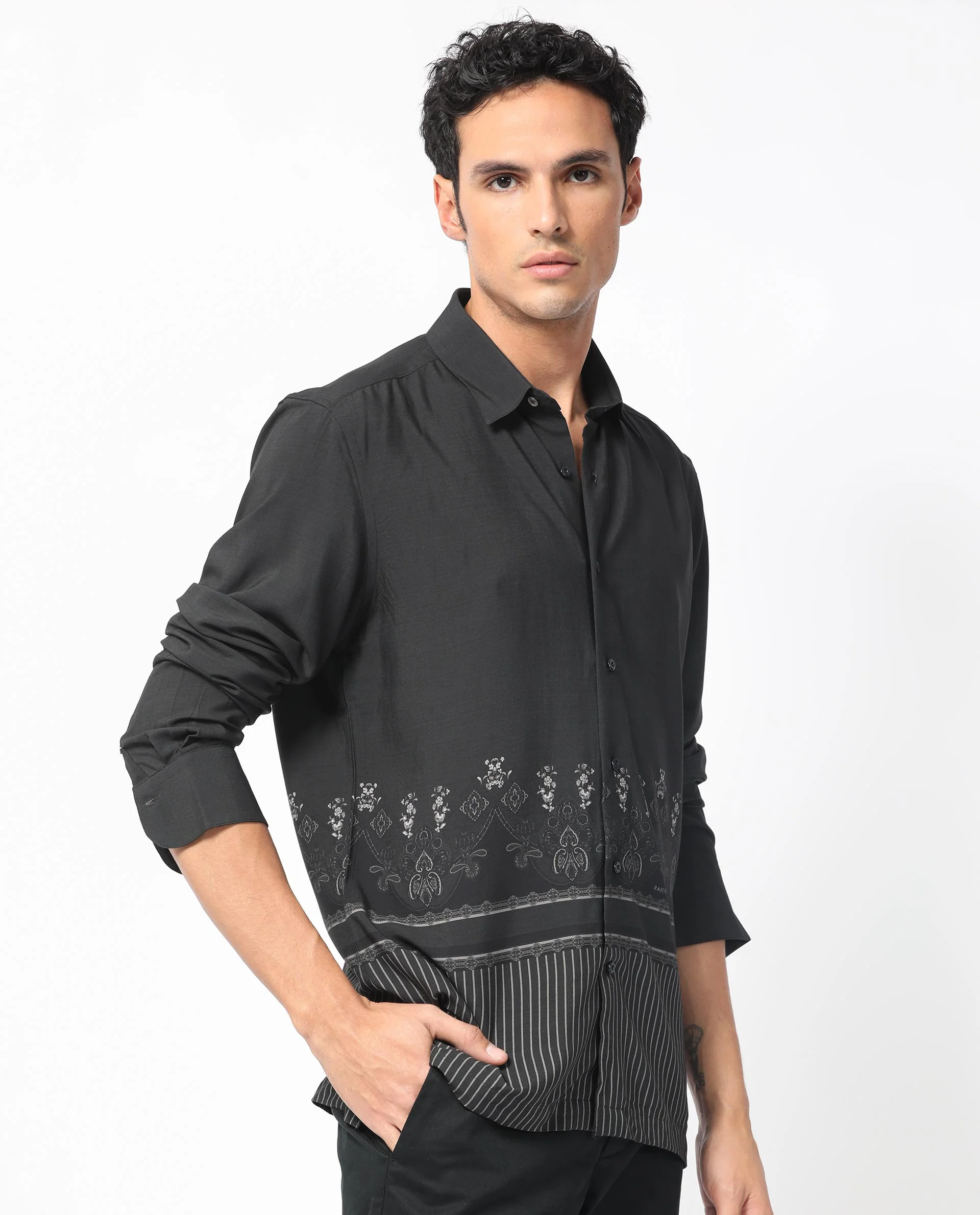 Rare Rabbit Men's Esco Black Viscose Floral Print Regular Fit Full Sleeve Collared Shirt - Image 6