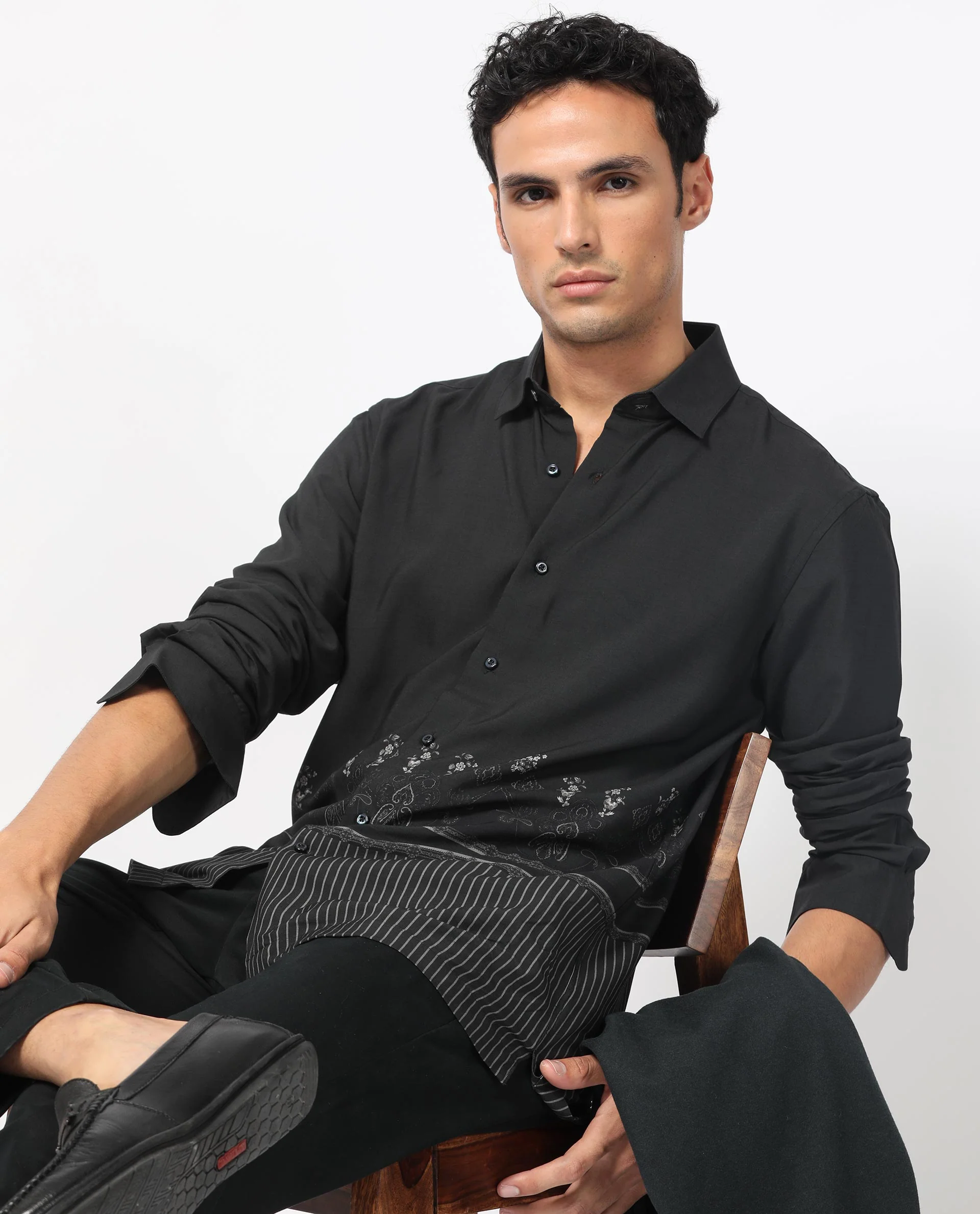 Rare Rabbit Men's Esco Black Viscose Floral Print Regular Fit Full Sleeve Collared Shirt - Image 7