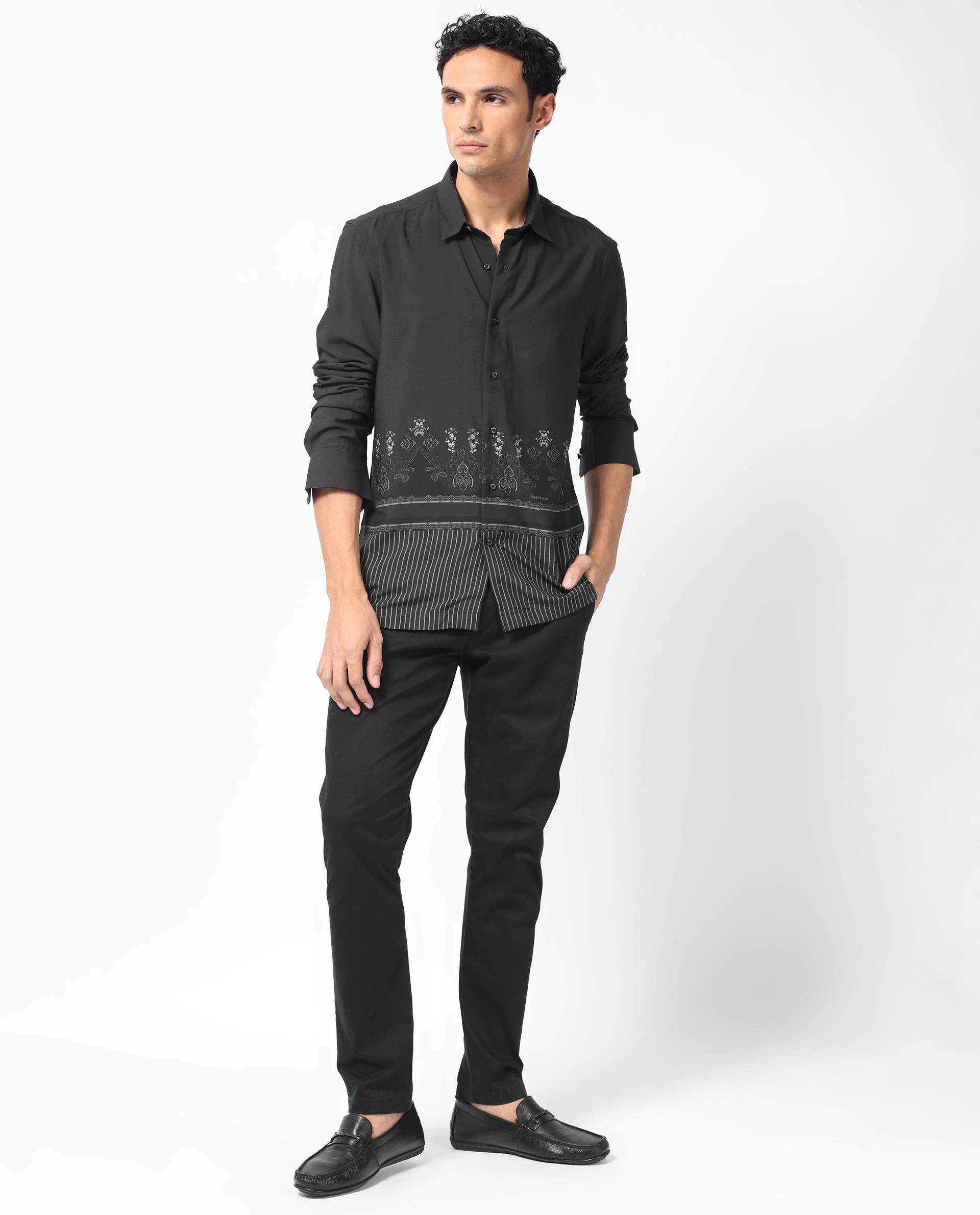Rare Rabbit Men's Esco Black Viscose Floral Print Regular Fit Full Sleeve Collared Shirt - Image 8
