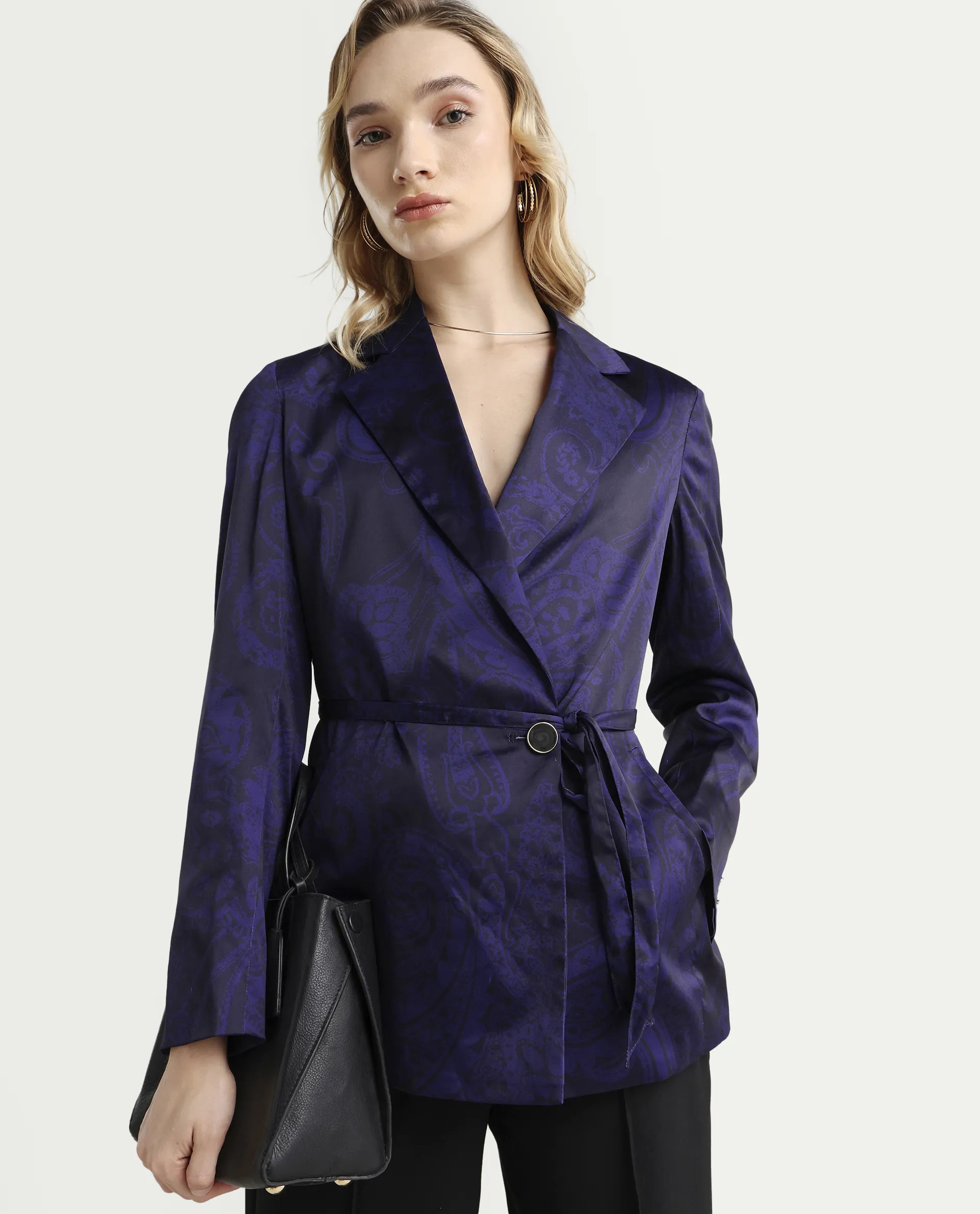 Rareism Women's Esena Dark Navy Polyester Lapel Neck Abstract Print Tailored Blazer - Image 2