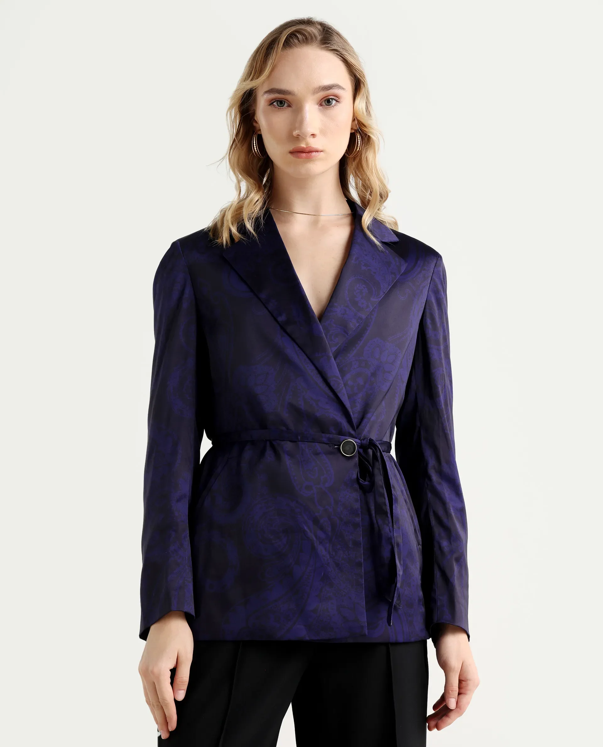 Rareism Women's Esena Dark Navy Polyester Lapel Neck Abstract Print Tailored Blazer - Image 3
