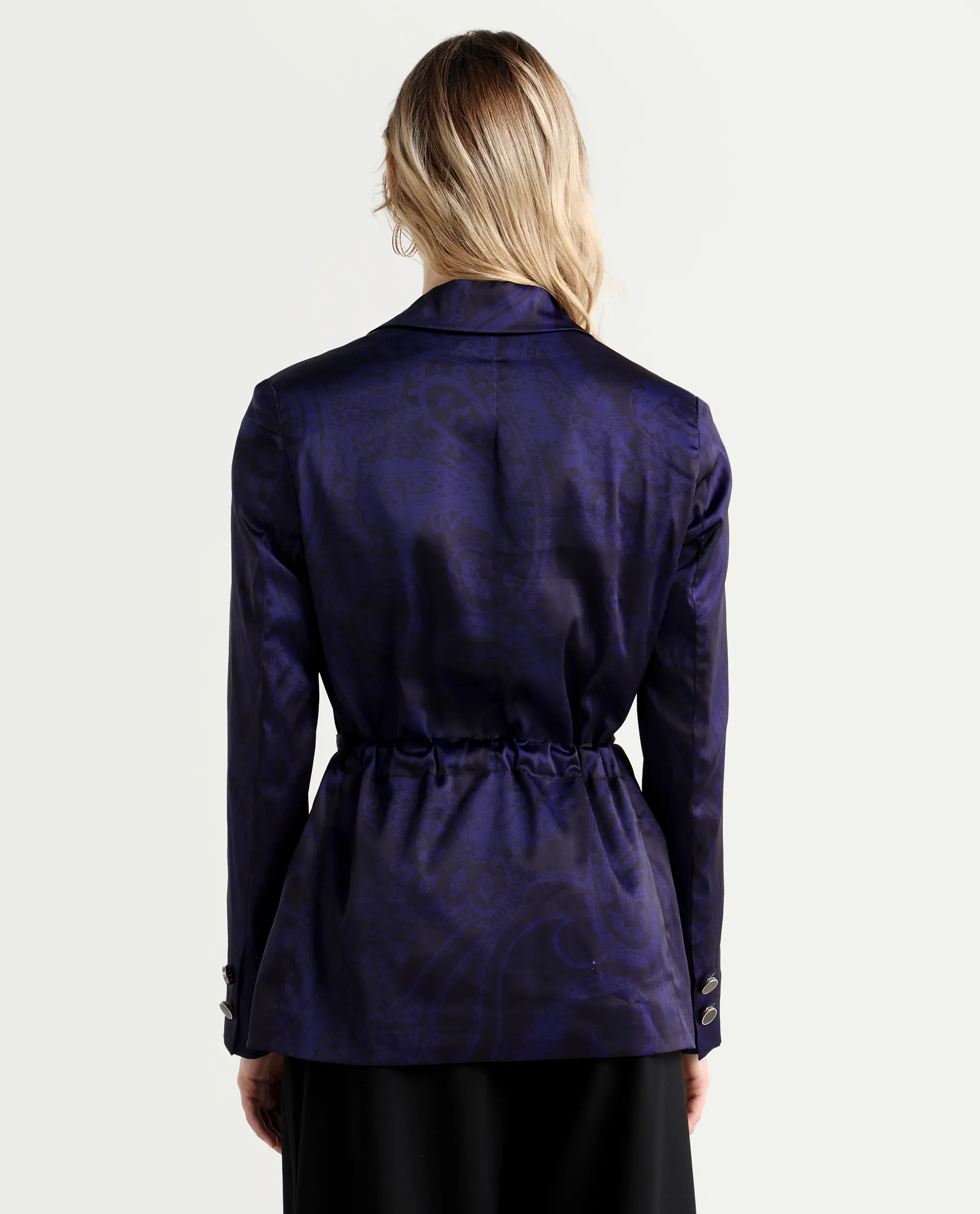 Rareism Women's Esena Dark Navy Polyester Lapel Neck Abstract Print Tailored Blazer - Image 8