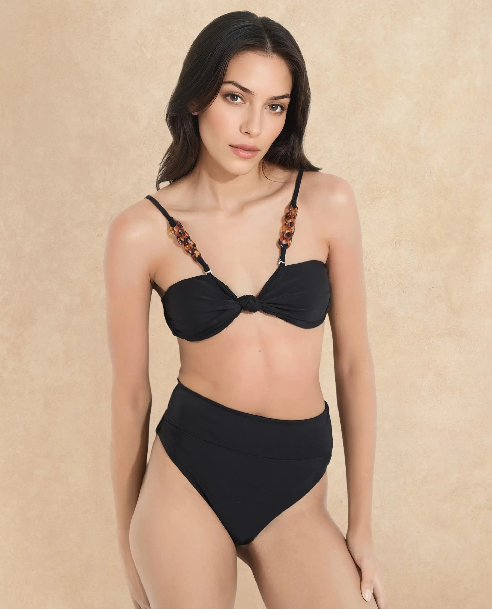 Rareism Women's Esme Black Shoulder Strap Plain Sleeveless Mini Bodysuit Swimsuit