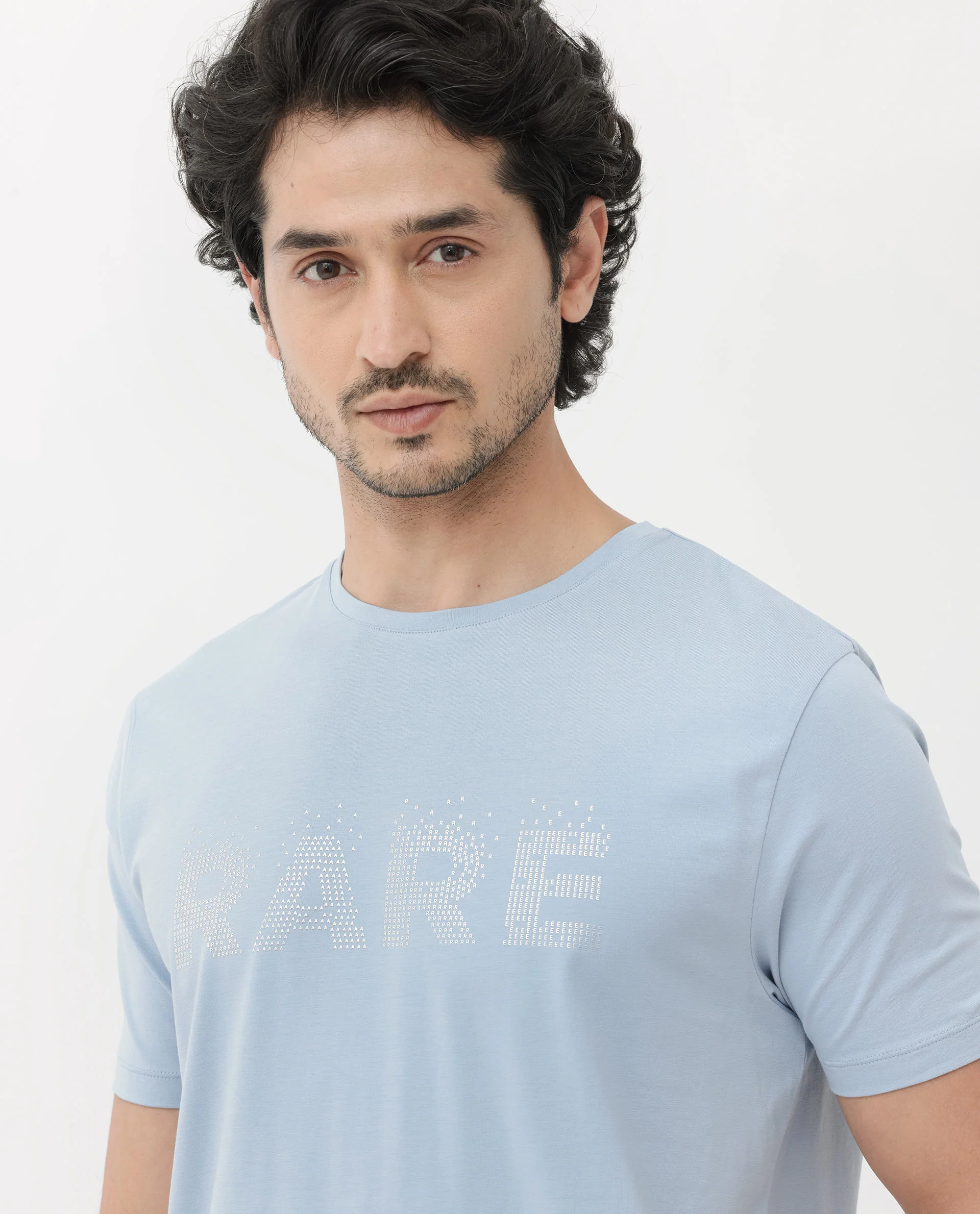 Rare Rabbit Men's Eso Light Blue Cotton Blend Graphic Print Regular Fit Half Sleeve Crew Neck T-Shirt - Image 4