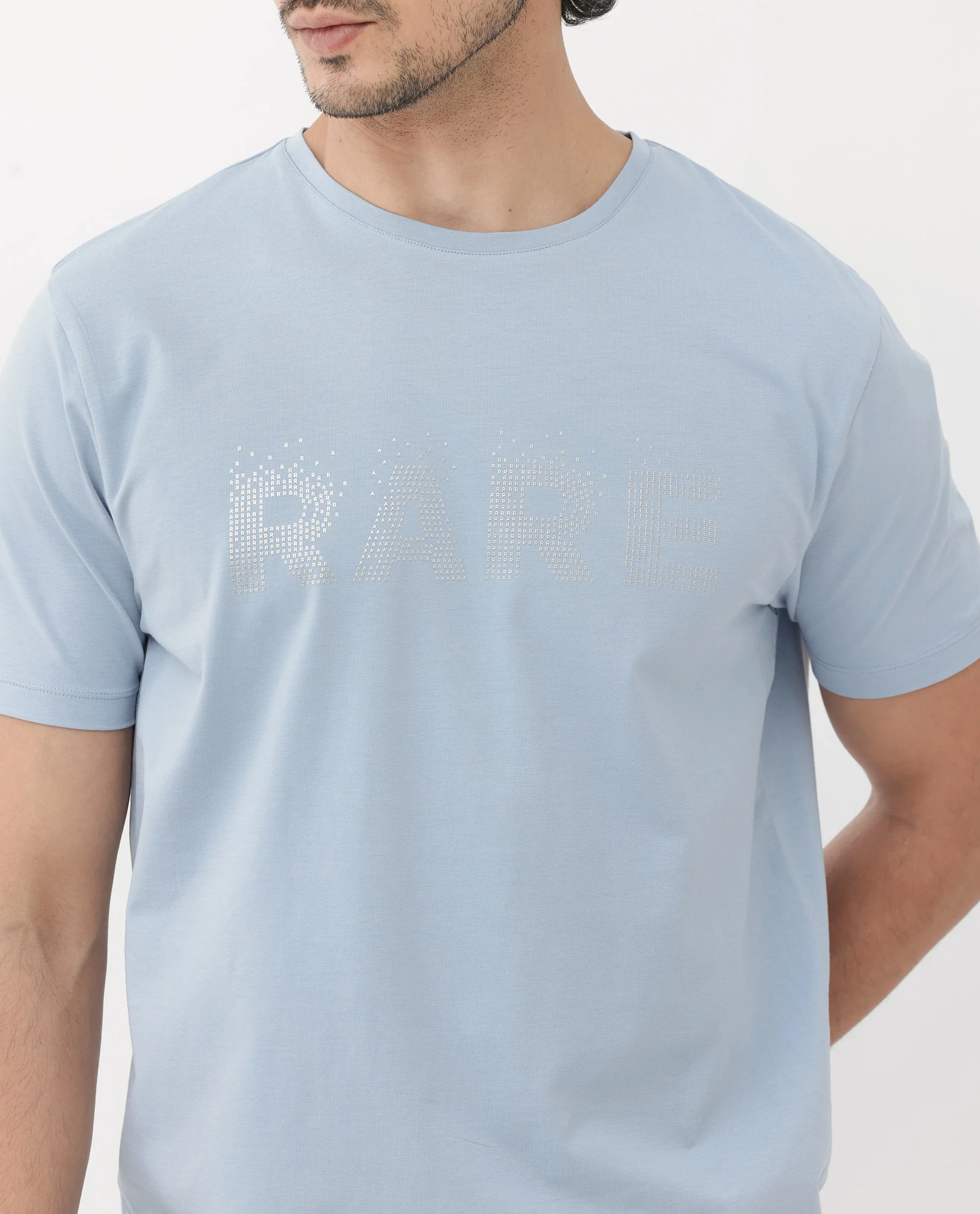 Rare Rabbit Men's Eso Light Blue Cotton Blend Graphic Print Regular Fit Half Sleeve Crew Neck T-Shirt - Image 5