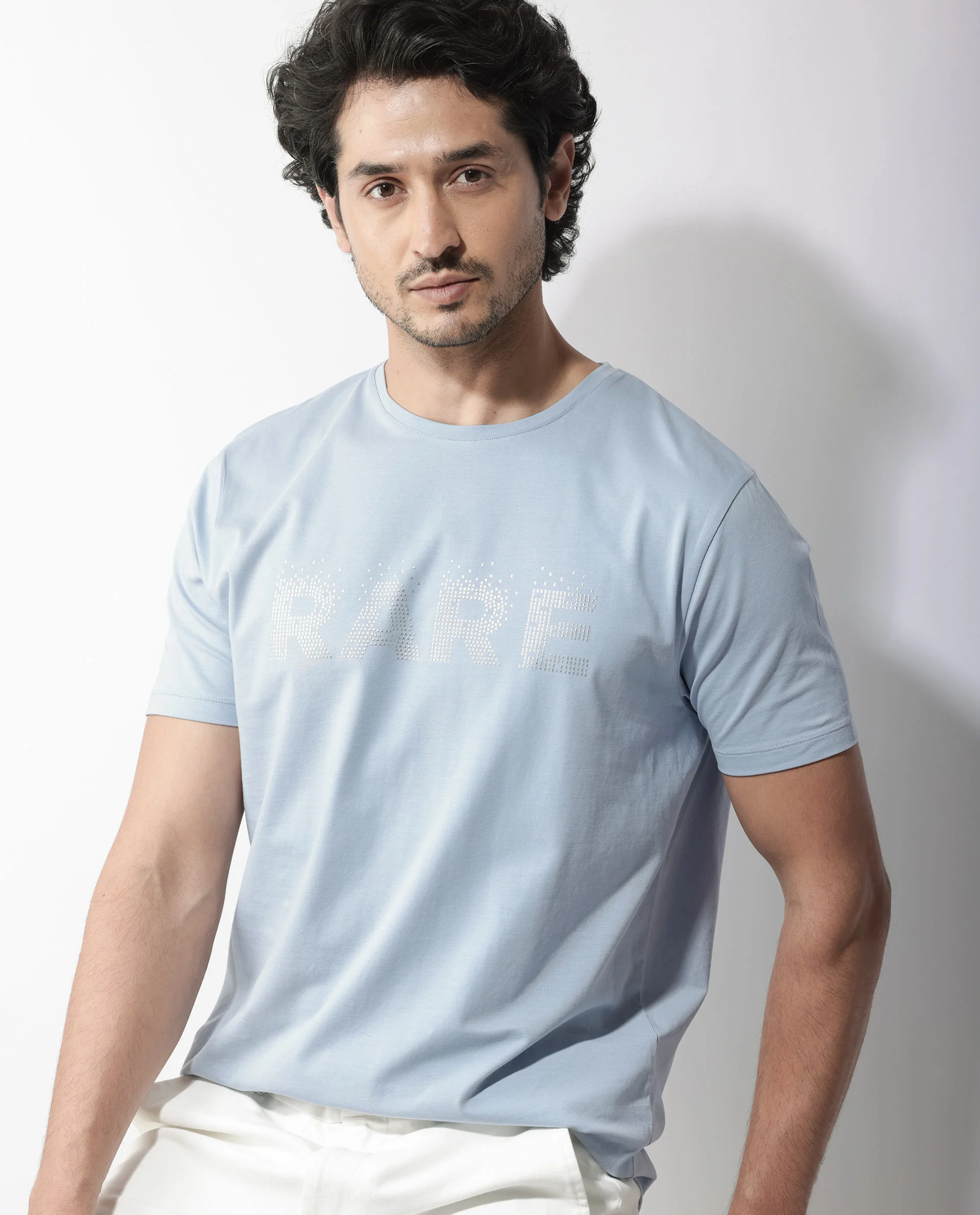 Rare Rabbit Men's Eso Light Blue Cotton Blend Graphic Print Regular Fit Half Sleeve Crew Neck T-Shirt - Image 7