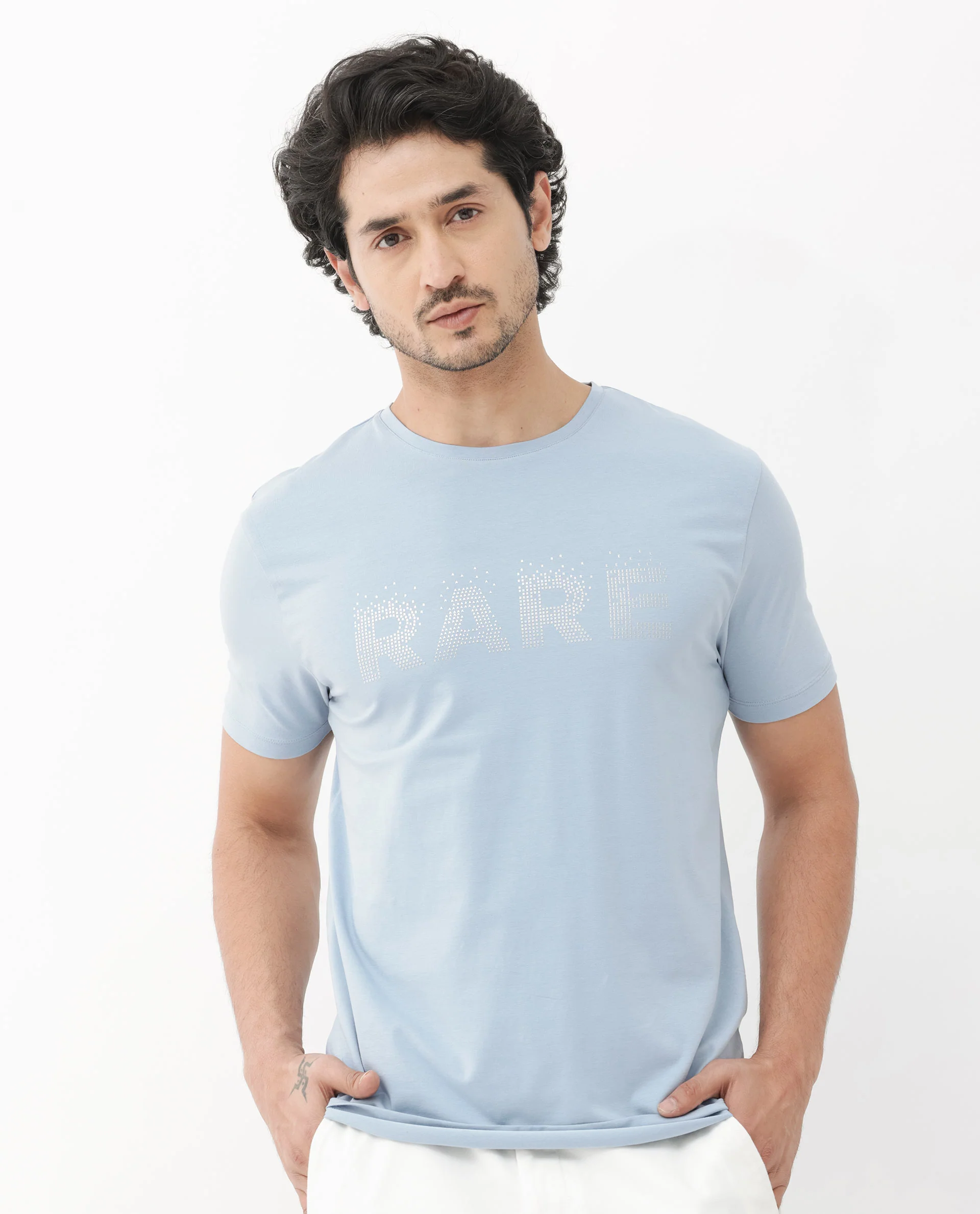Rare Rabbit Men's Eso Light Blue Cotton Blend Graphic Print Regular Fit Half Sleeve Crew Neck T-Shirt - Image 8