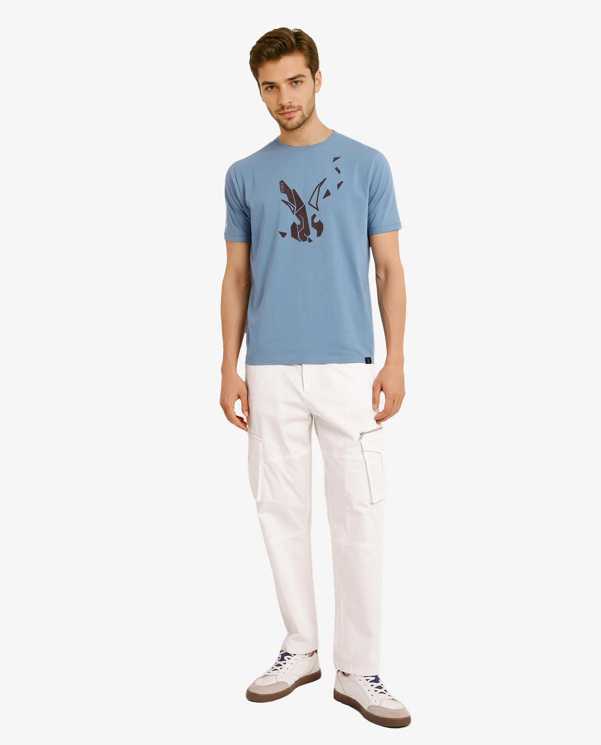 Rare Rabbit Men's Esse Blue Cotton Graphic Print Regular Fit Half Sleeve Crew Neck T-Shirt - Image 2