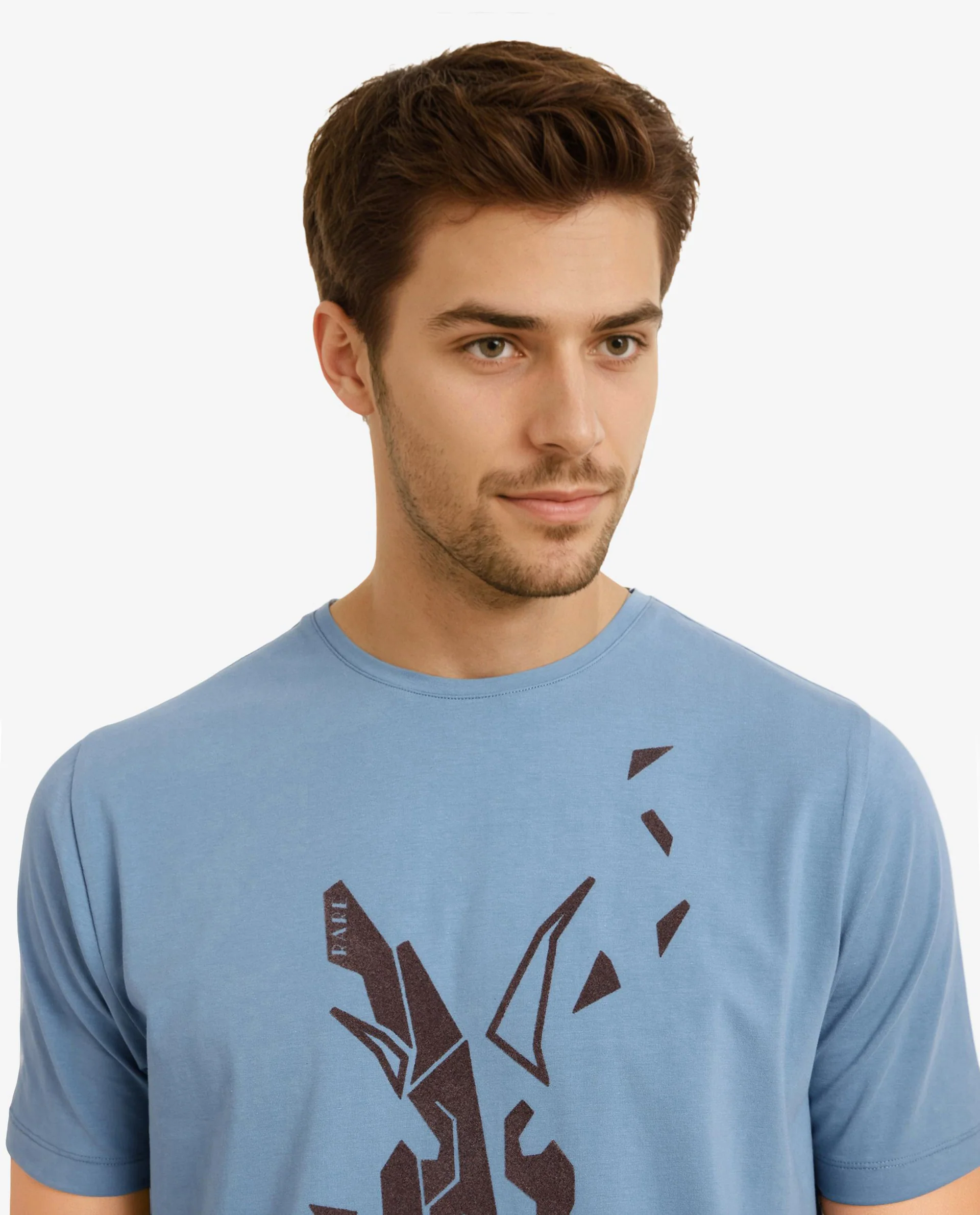 Rare Rabbit Men's Esse Blue Cotton Graphic Print Regular Fit Half Sleeve Crew Neck T-Shirt - Image 3