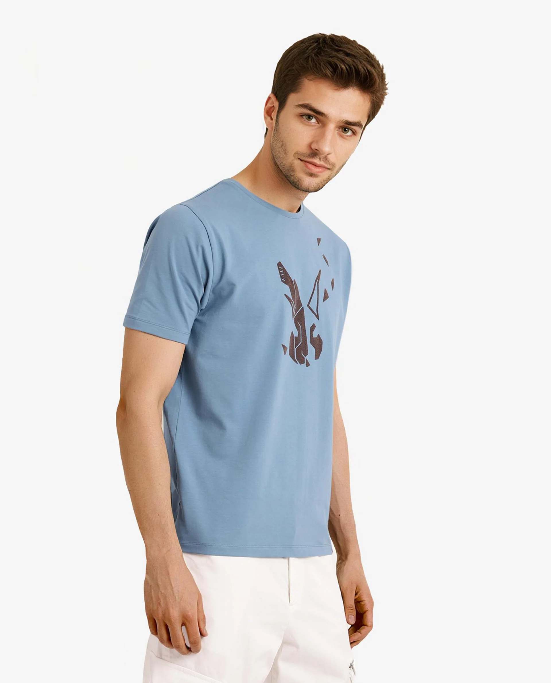 Rare Rabbit Men's Esse Blue Cotton Graphic Print Regular Fit Half Sleeve Crew Neck T-Shirt - Image 4