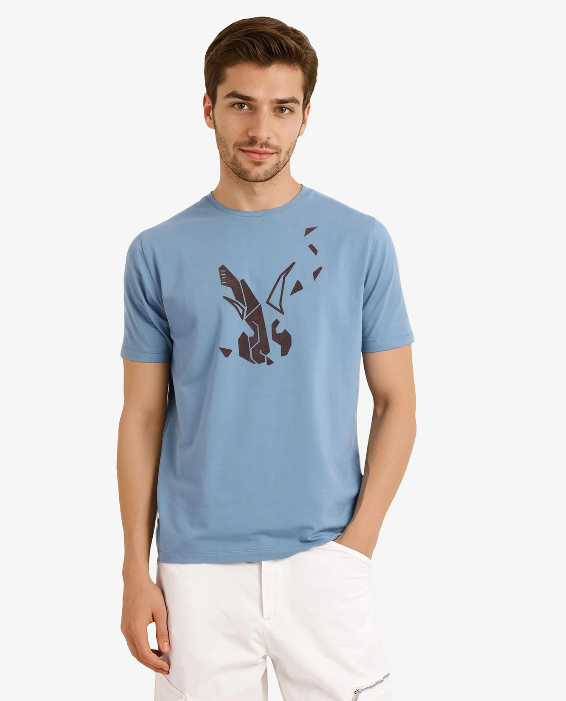 Rare Rabbit Men's Esse Blue Cotton Graphic Print Regular Fit Half Sleeve Crew Neck T-Shirt - Image 5