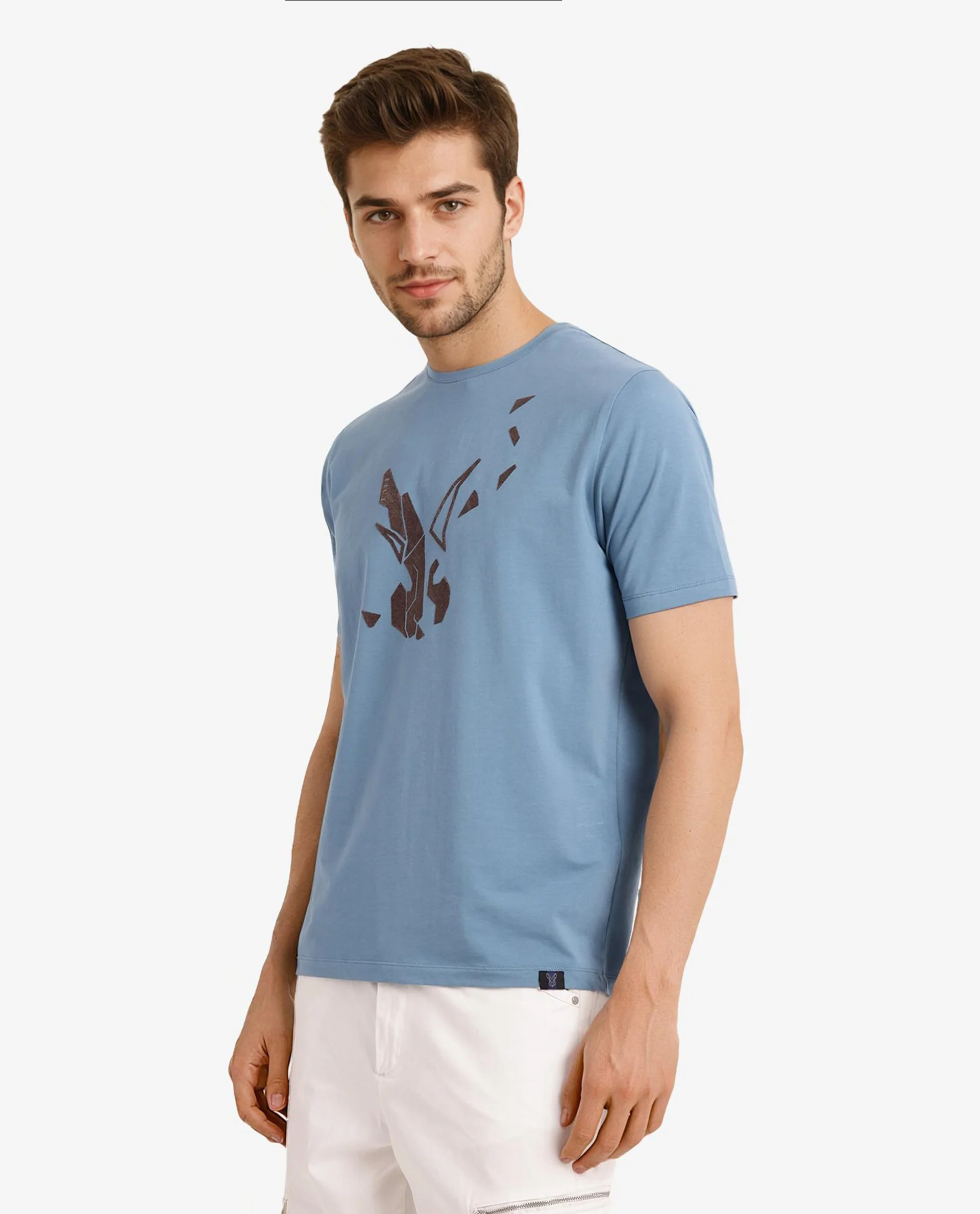 Rare Rabbit Men's Esse Blue Cotton Graphic Print Regular Fit Half Sleeve Crew Neck T-Shirt - Image 7