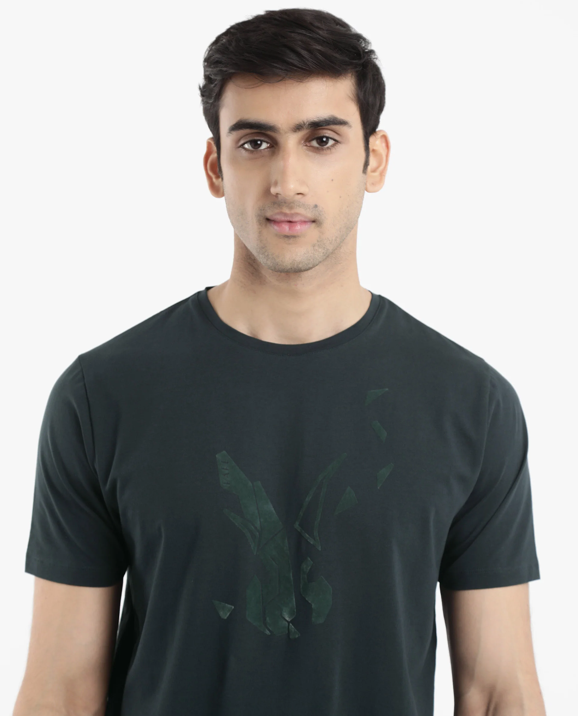 Rare Rabbit Men's Esse Dark Green Cotton Graphic Print Regular Fit Half Sleeve Crew Neck T-Shirt - Image 5