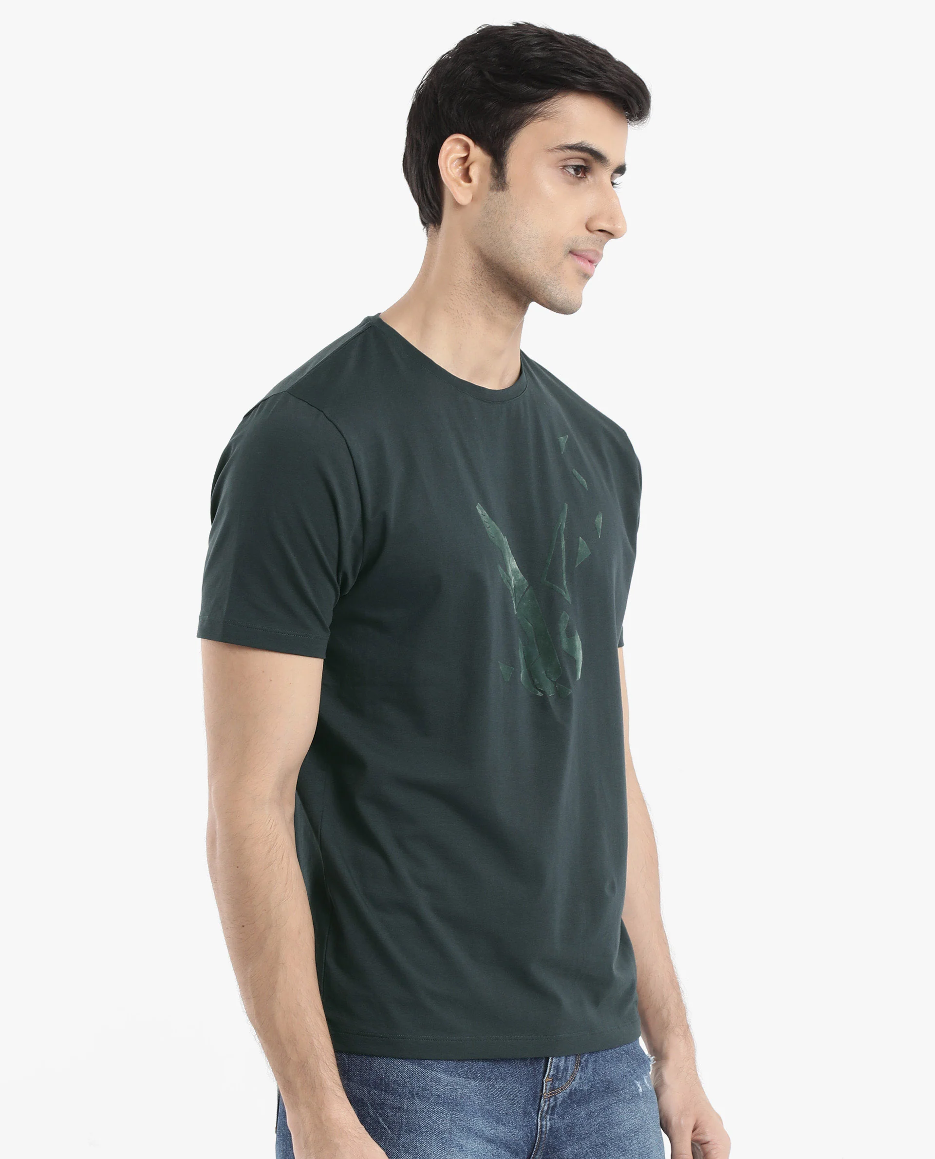 Rare Rabbit Men's Esse Dark Green Cotton Graphic Print Regular Fit Half Sleeve Crew Neck T-Shirt - Image 6
