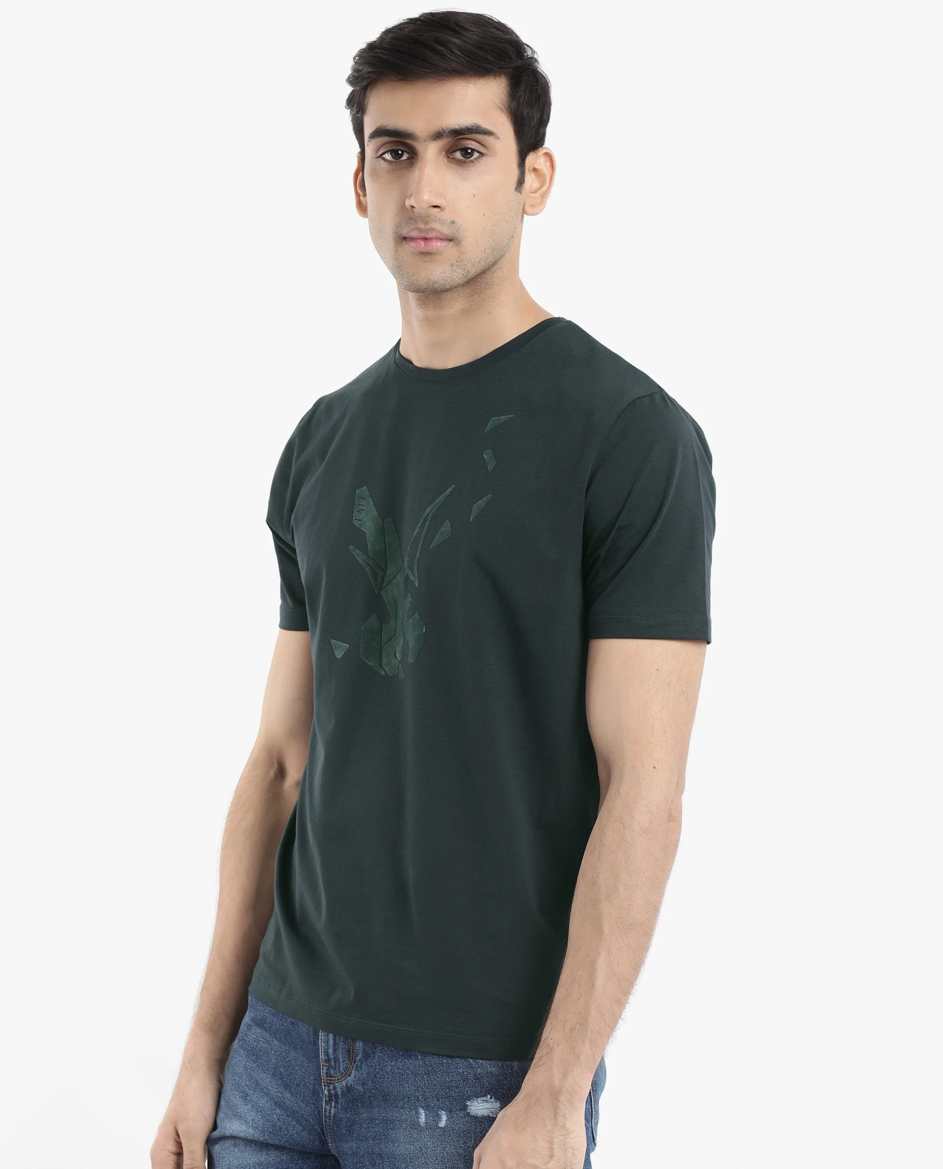 Rare Rabbit Men's Esse Dark Green Cotton Graphic Print Regular Fit Half Sleeve Crew Neck T-Shirt - Image 8