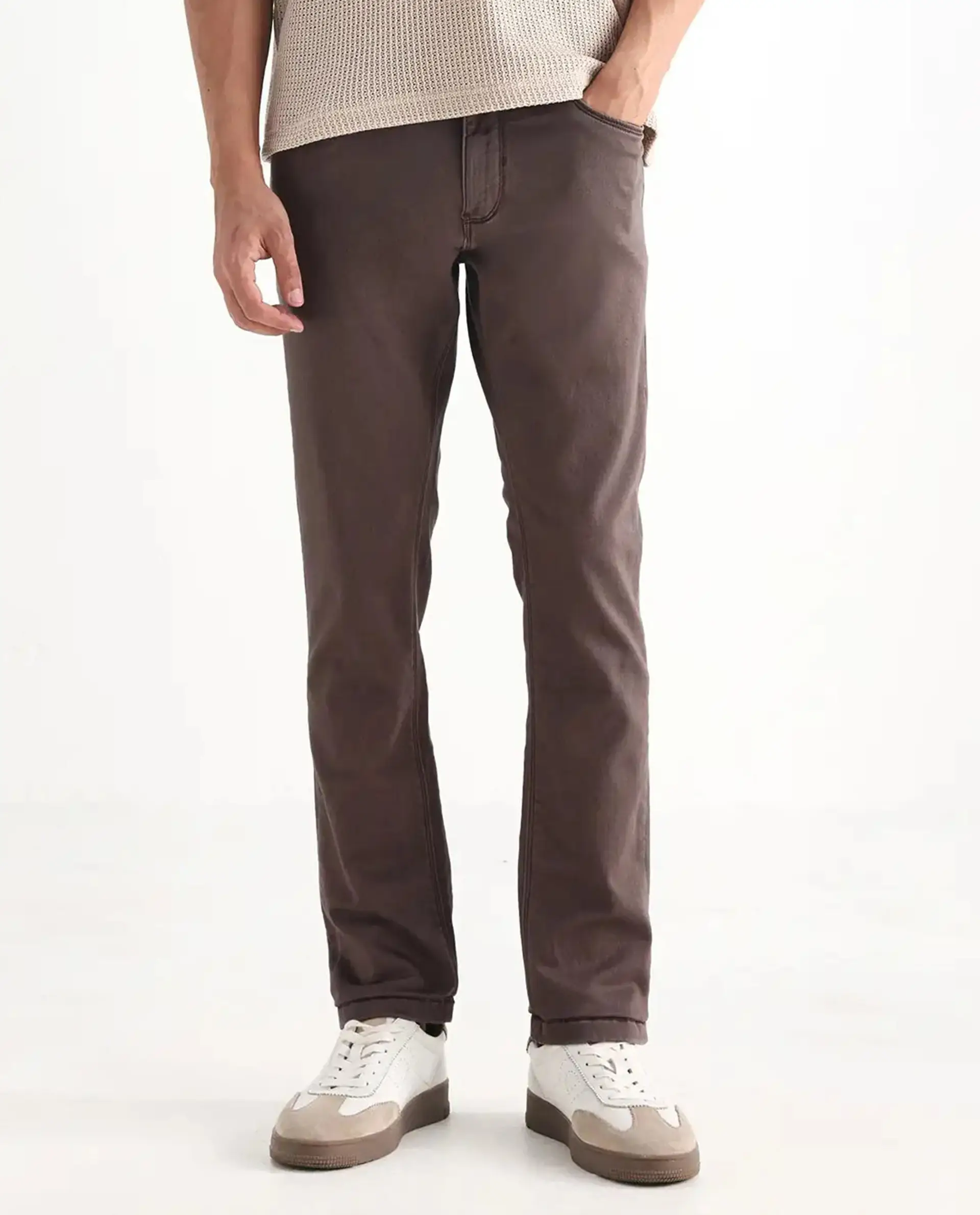 Rare Rabbit Men's Essen Dark Brown Cotton Plain Hawk Slim Fit Jeans - Image 10
