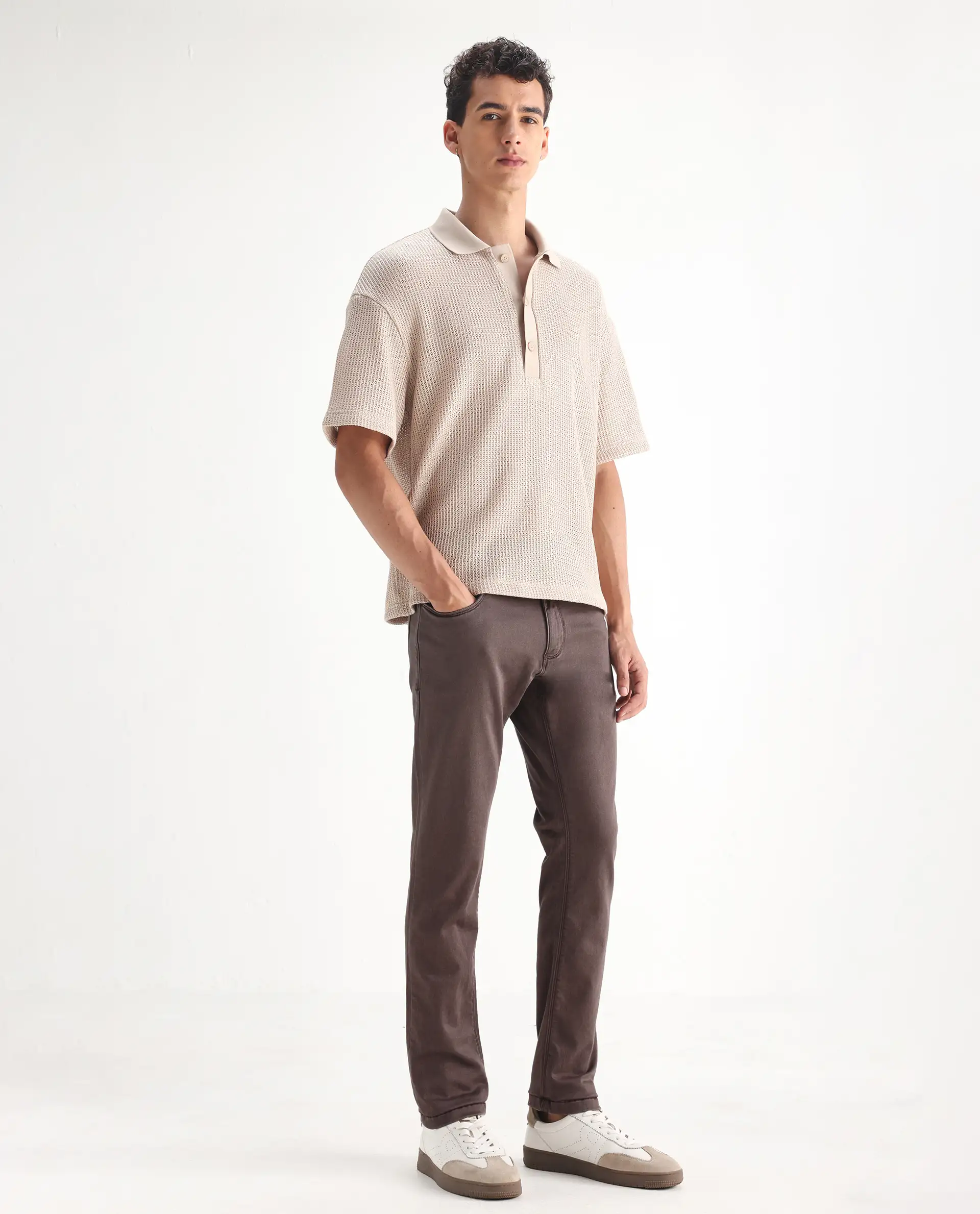 Rare Rabbit Men's Essen Dark Brown Cotton Plain Hawk Slim Fit Jeans - Image 5