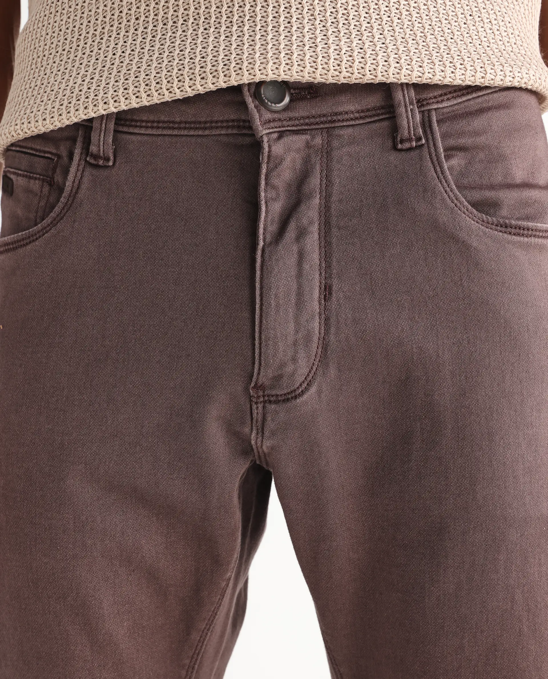 Rare Rabbit Men's Essen Dark Brown Cotton Plain Hawk Slim Fit Jeans - Image 6