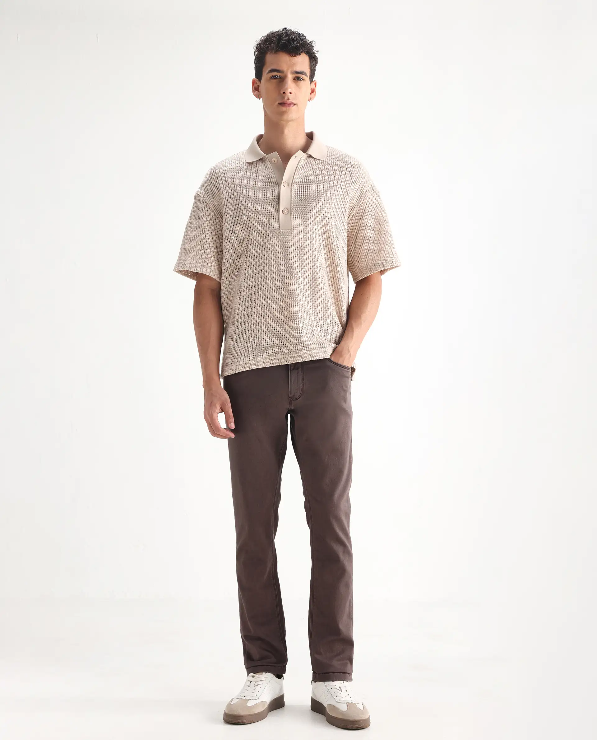 Rare Rabbit Men's Essen Dark Brown Cotton Plain Hawk Slim Fit Jeans - Image 7