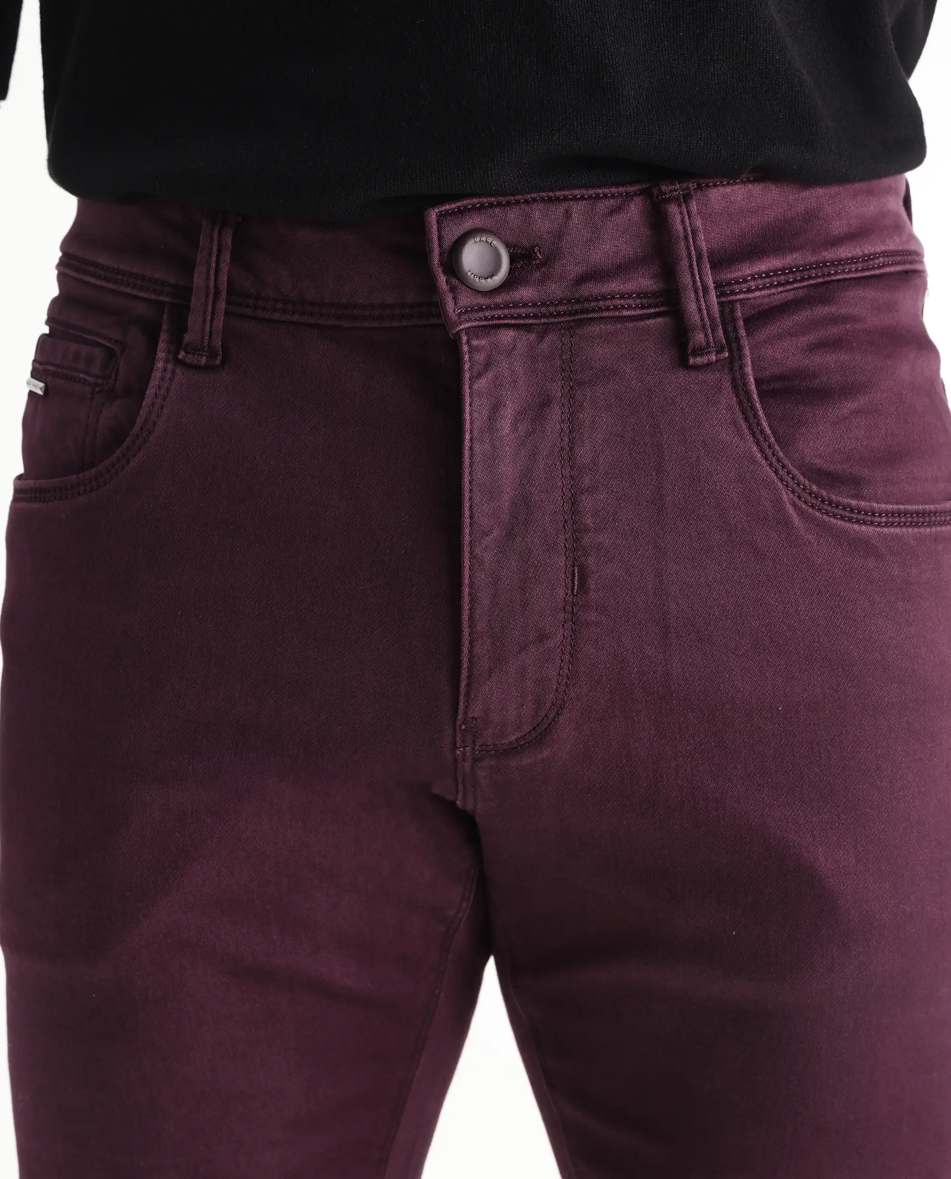 Rare Rabbit Men's Essen Dark Maroon Cotton Plain Hawk Slim Fit Jeans - Image 4