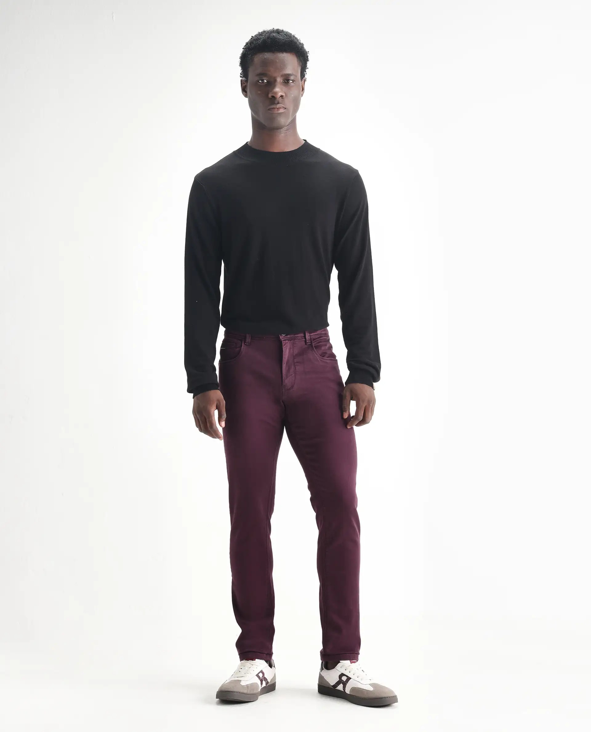 Rare Rabbit Men's Essen Dark Maroon Cotton Plain Hawk Slim Fit Jeans - Image 7