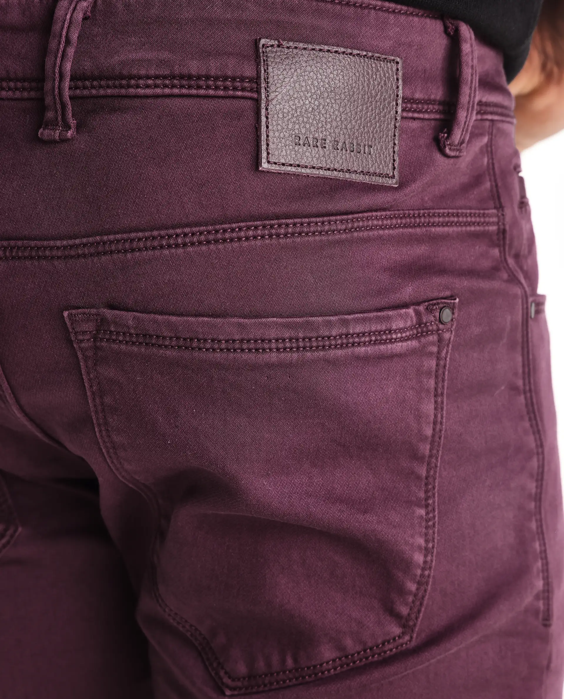 Rare Rabbit Men's Essen Dark Maroon Cotton Plain Hawk Slim Fit Jeans - Image 8