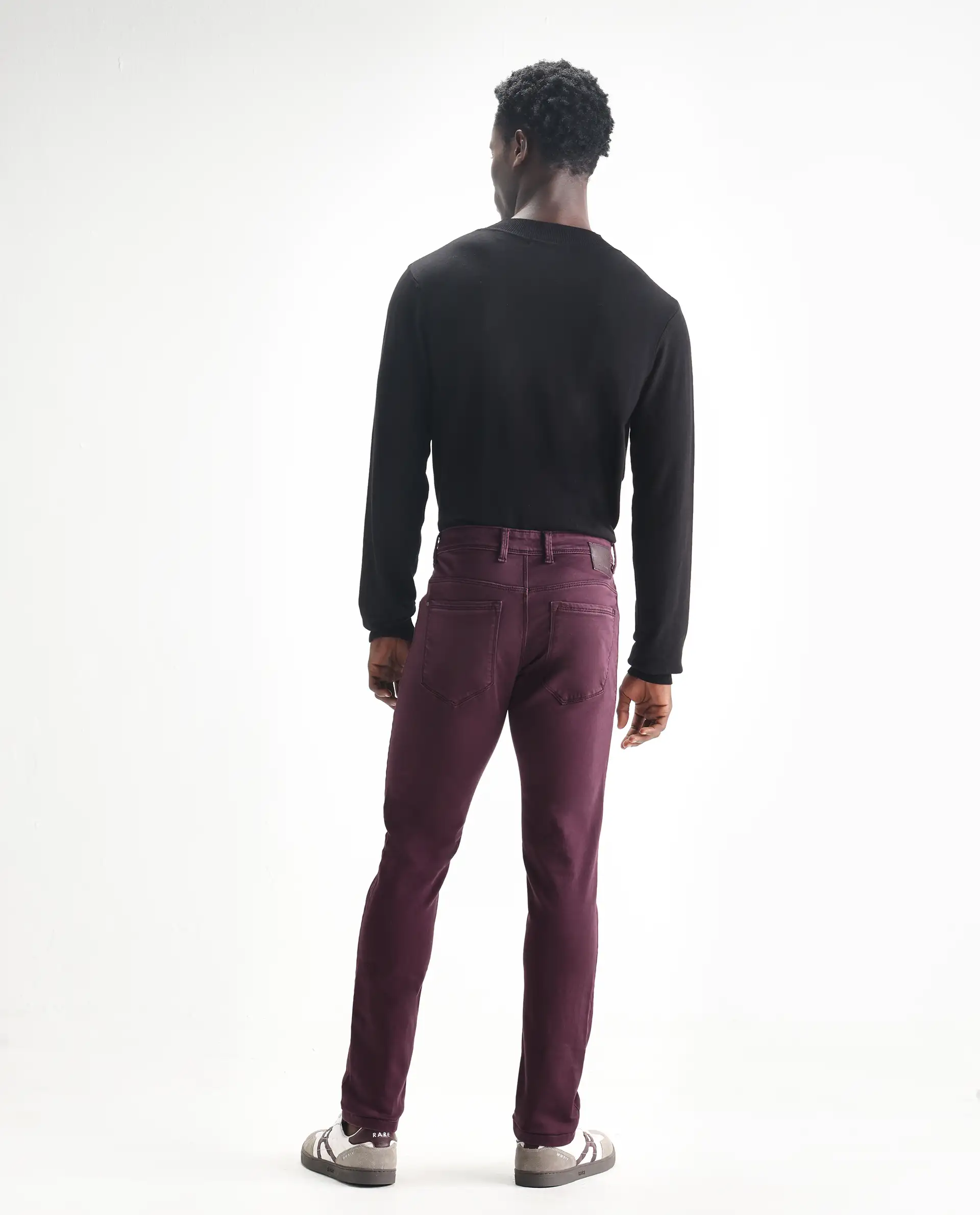 Rare Rabbit Men's Essen Dark Maroon Cotton Plain Hawk Slim Fit Jeans - Image 9
