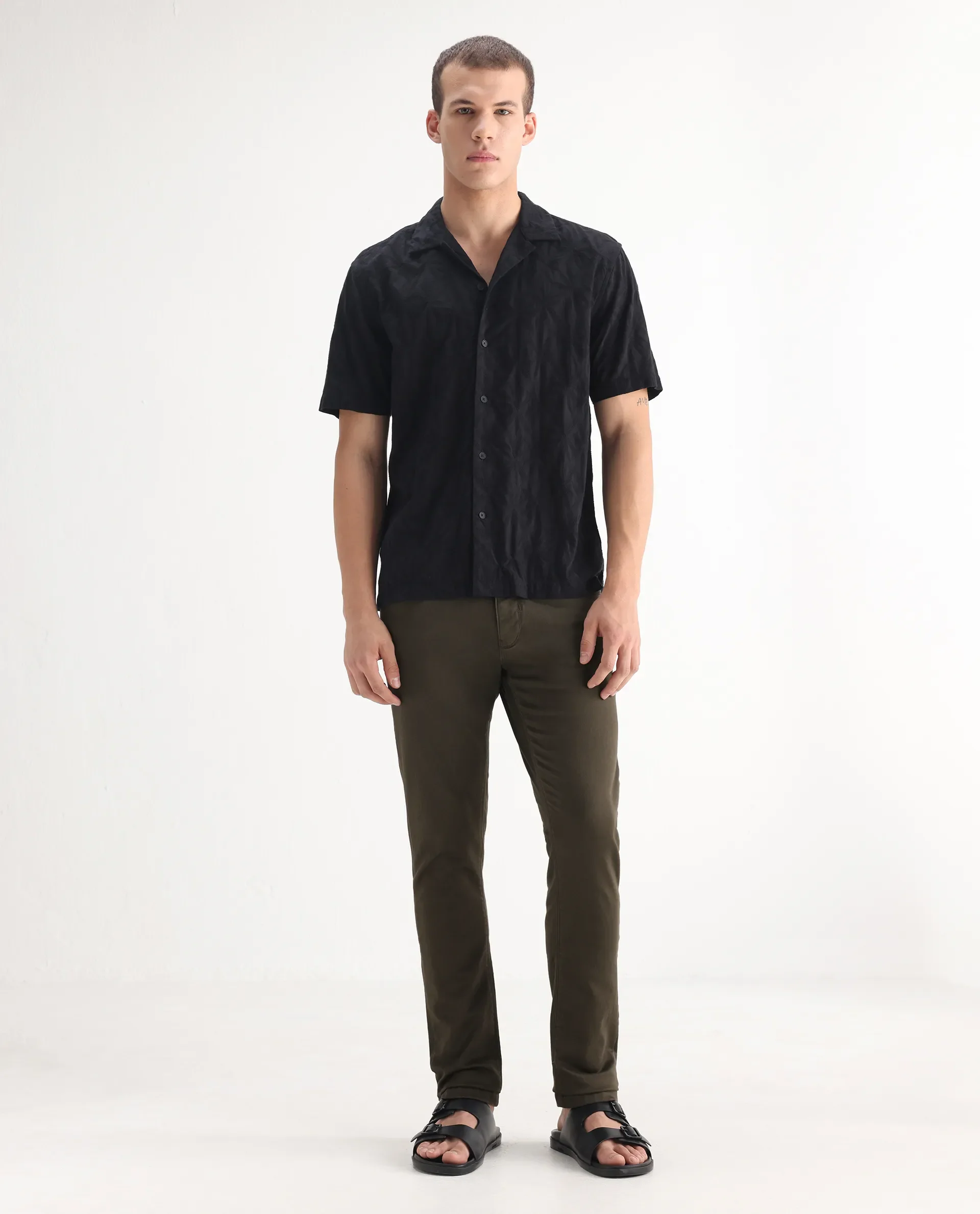 Rare Rabbit Men's Essen Dark Olive Cotton Plain Hawk Slim Fit Jeans - Image 3
