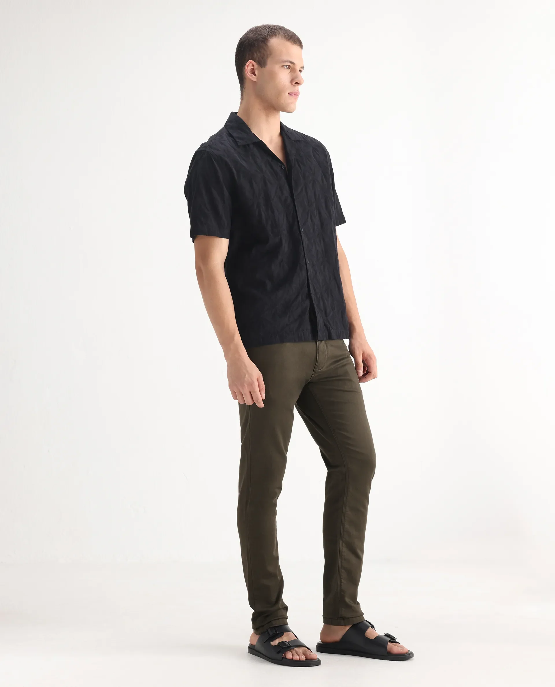 Rare Rabbit Men's Essen Dark Olive Cotton Plain Hawk Slim Fit Jeans - Image 5
