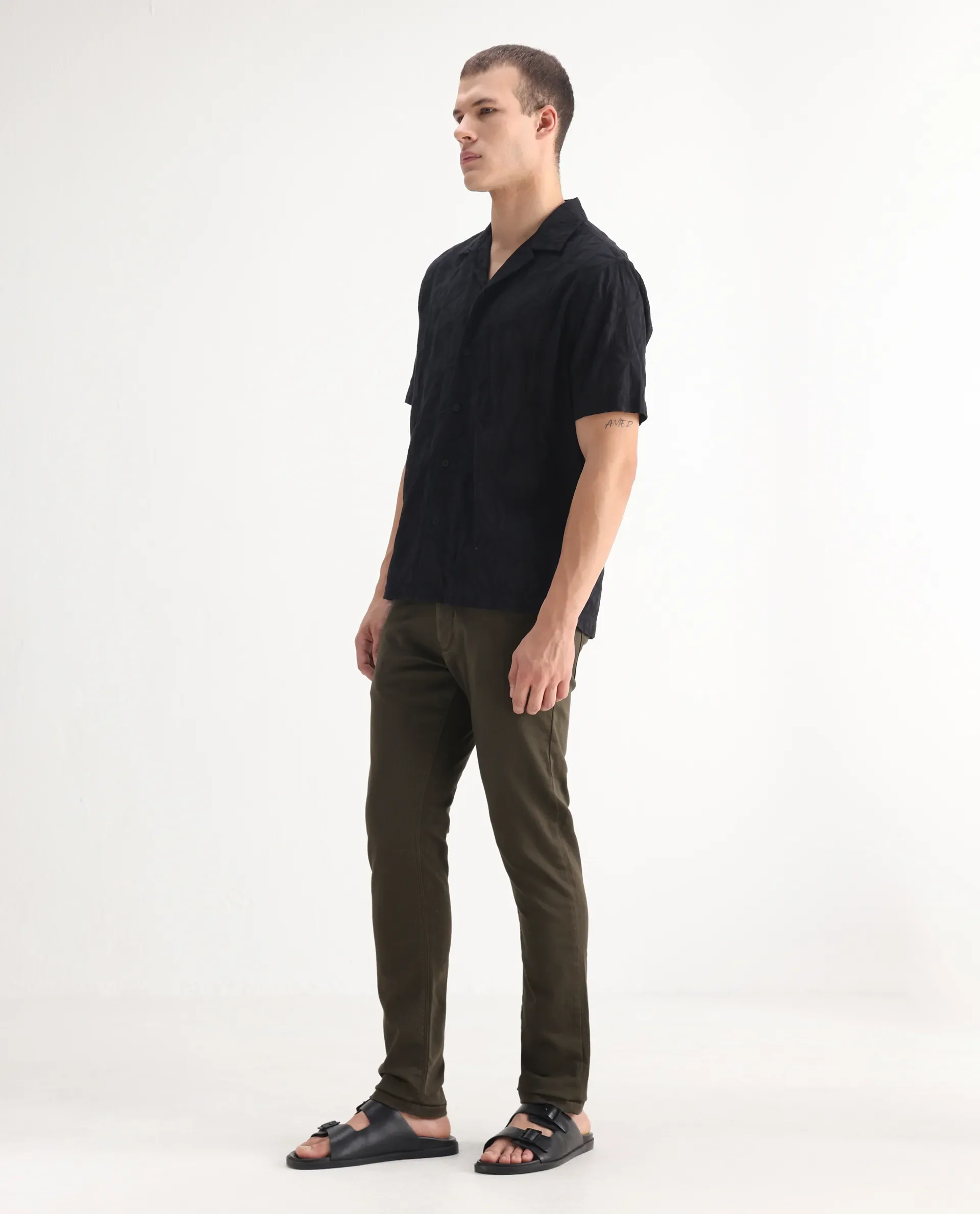 Rare Rabbit Men's Essen Dark Olive Cotton Plain Hawk Slim Fit Jeans - Image 7