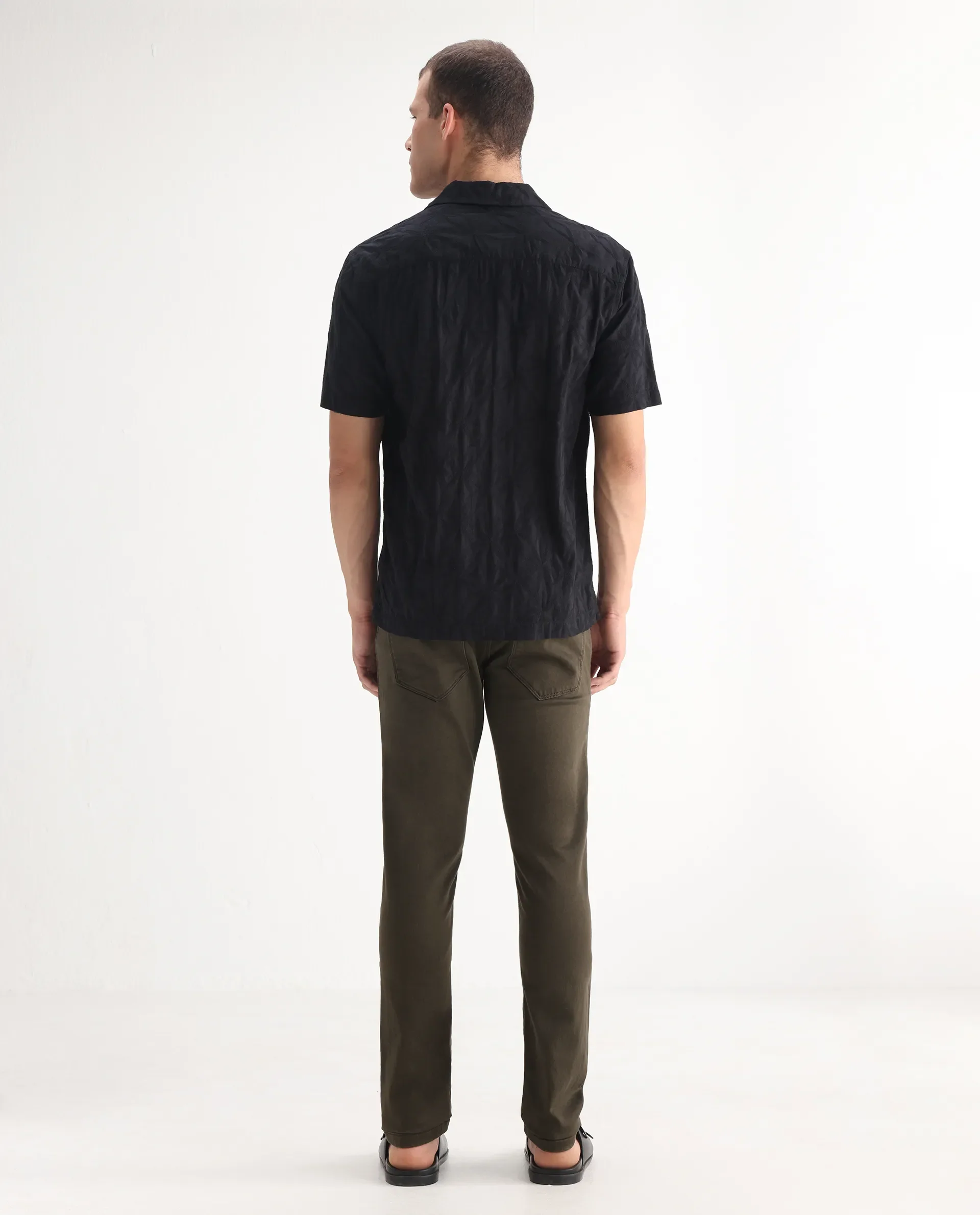 Rare Rabbit Men's Essen Dark Olive Cotton Plain Hawk Slim Fit Jeans - Image 9