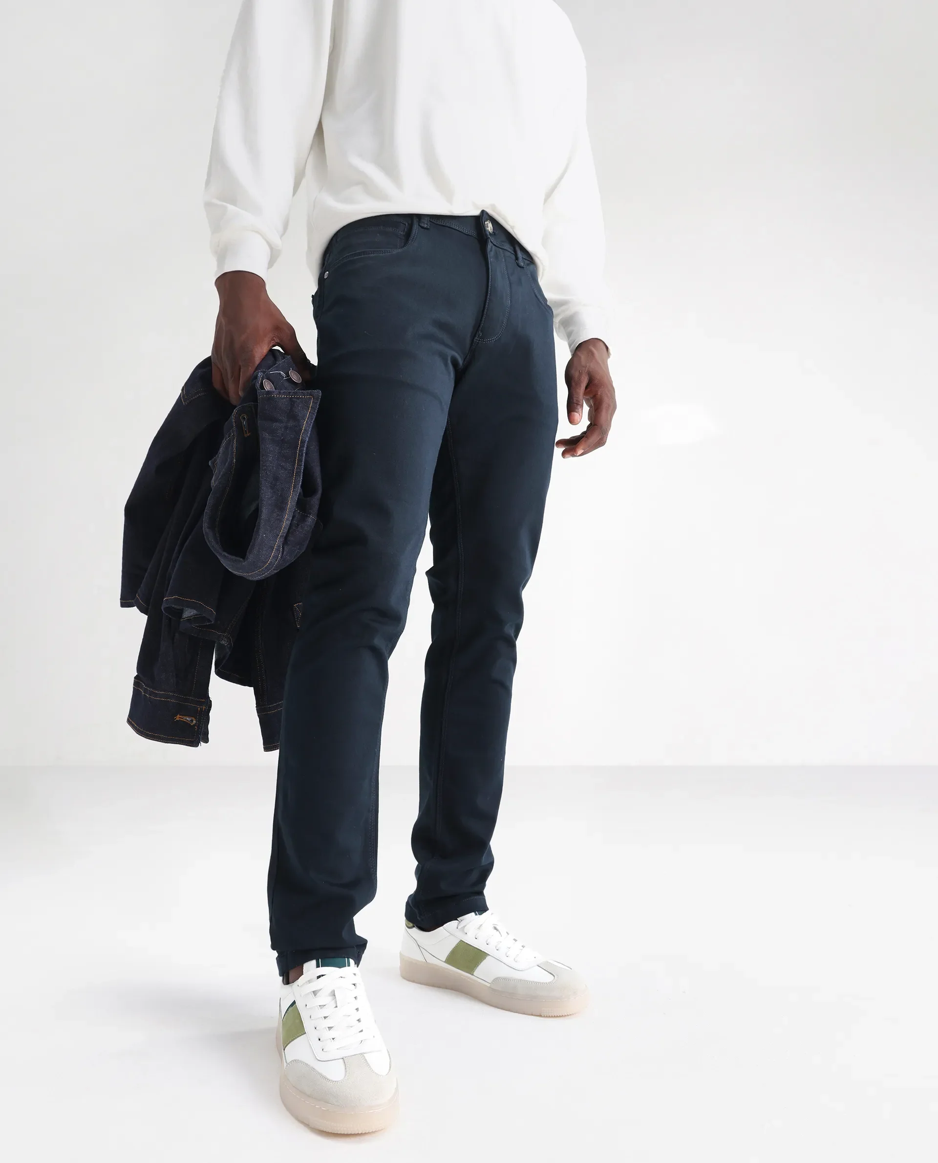 Rare Rabbit Men's Essen Dusky Teal Cotton Plain Hawk Slim Fit Jeans - Image 2