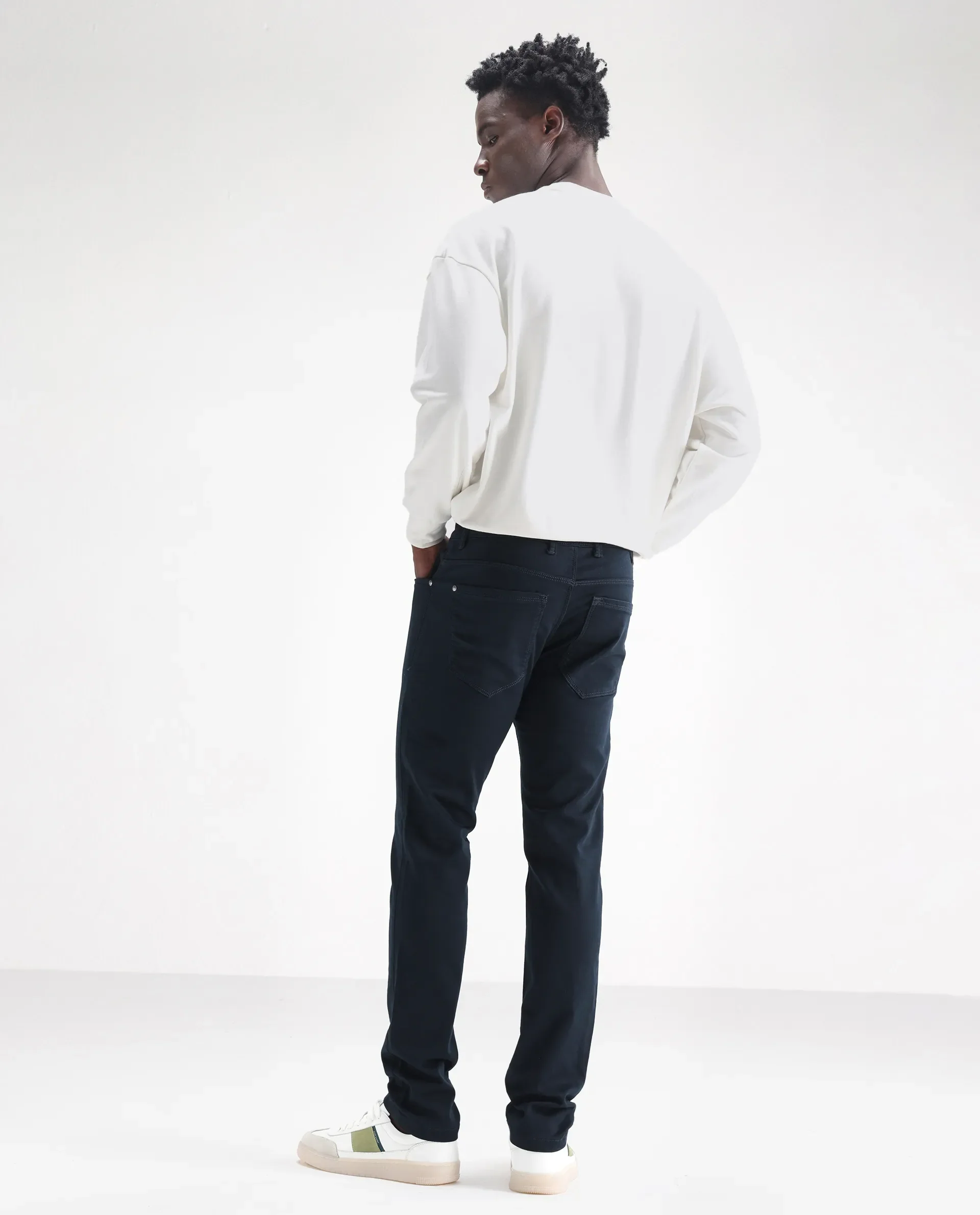 Rare Rabbit Men's Essen Dusky Teal Cotton Plain Hawk Slim Fit Jeans - Image 9