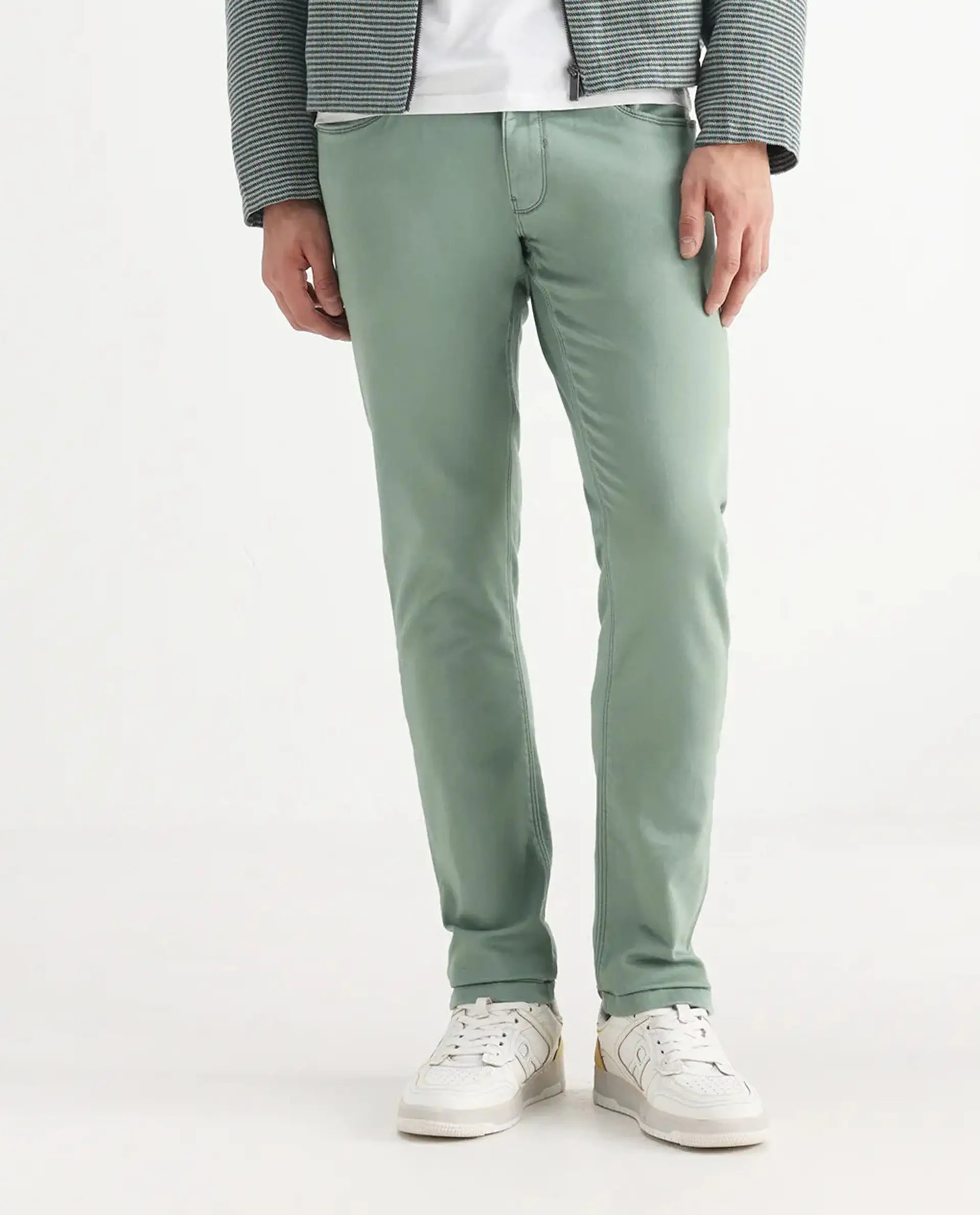 Rare Rabbit Men's Essen Light Green Cotton Plain Hawk Slim Fit Jeans - Image 10