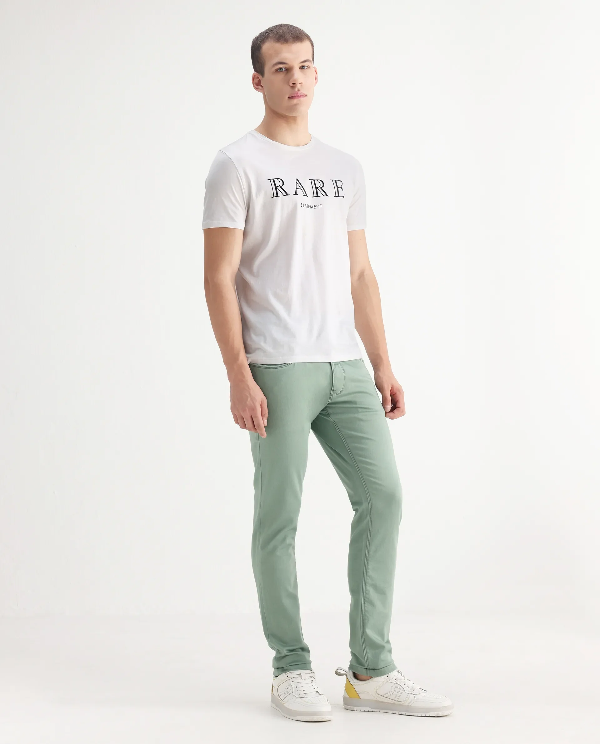 Rare Rabbit Men's Essen Light Green Cotton Plain Hawk Slim Fit Jeans - Image 7