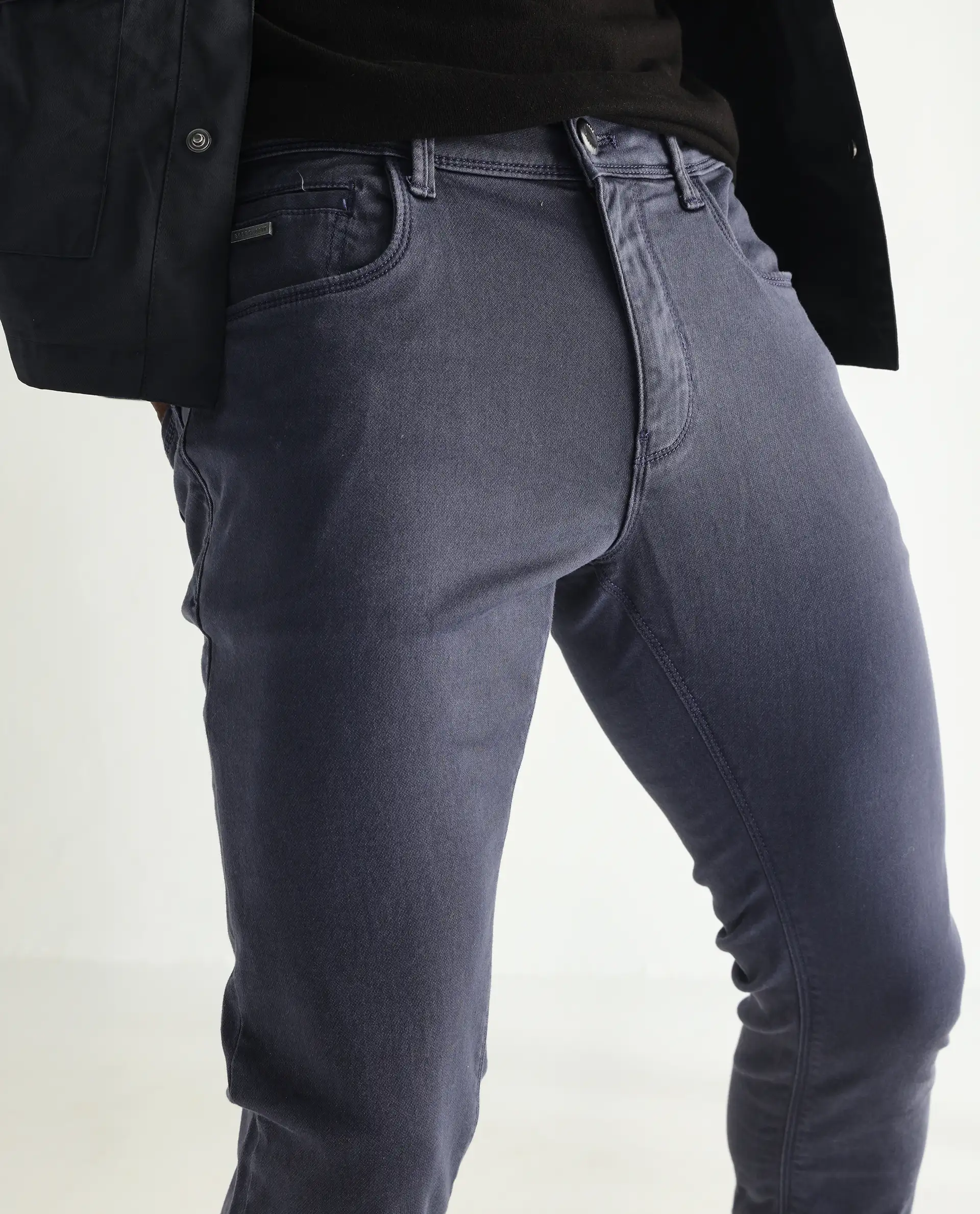 Rare Rabbit Men's Essen Light Purple Cotton Plain Hawk Slim Fit Jeans - Image 2